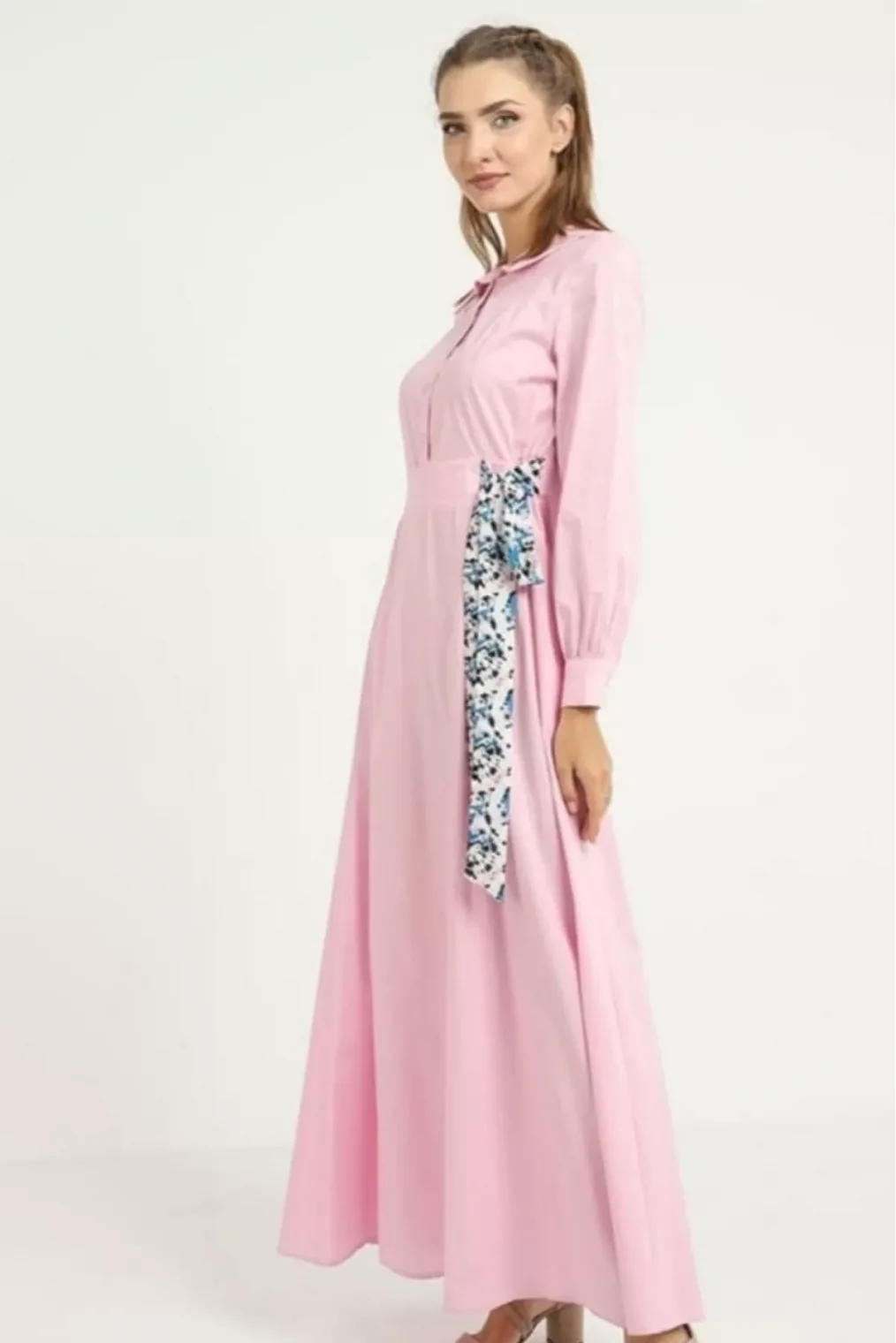 Bağlama Detaylı Maxi Elbise 664-Pembe