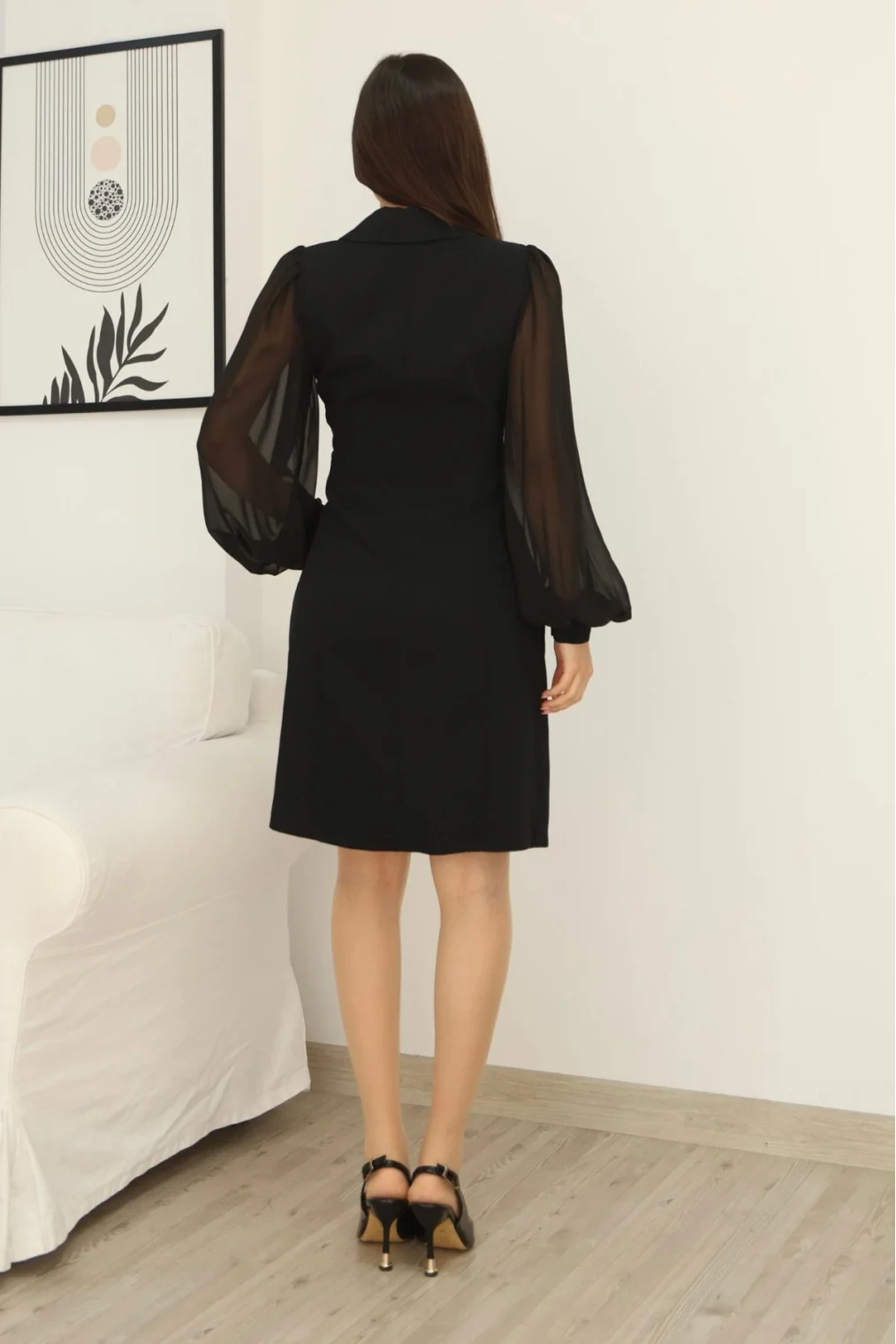 Bağlama Detaylı Piliseli Elbise 2324-Siyah