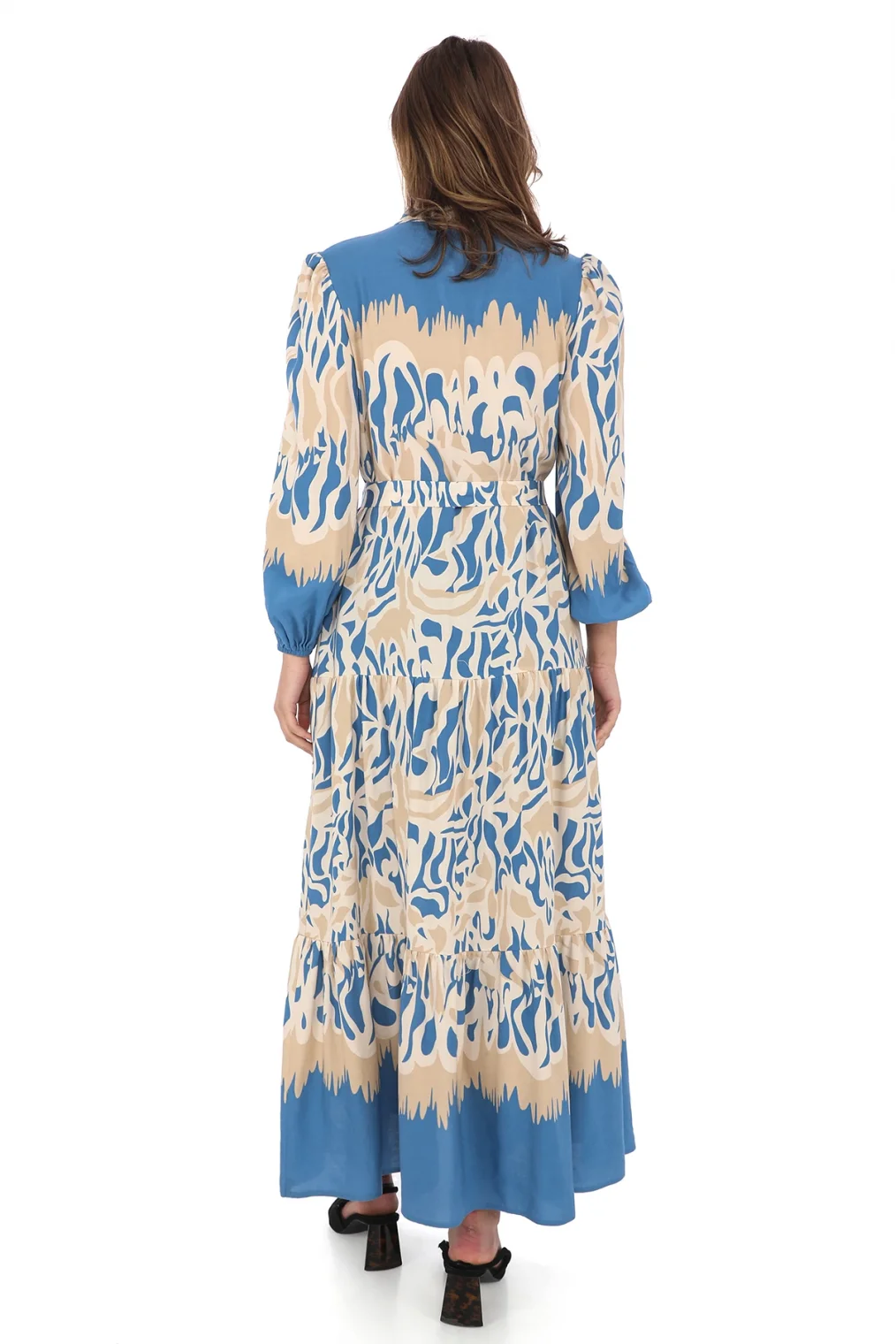 Bağlama Detaylı Viskon Elbise 6002-Bej