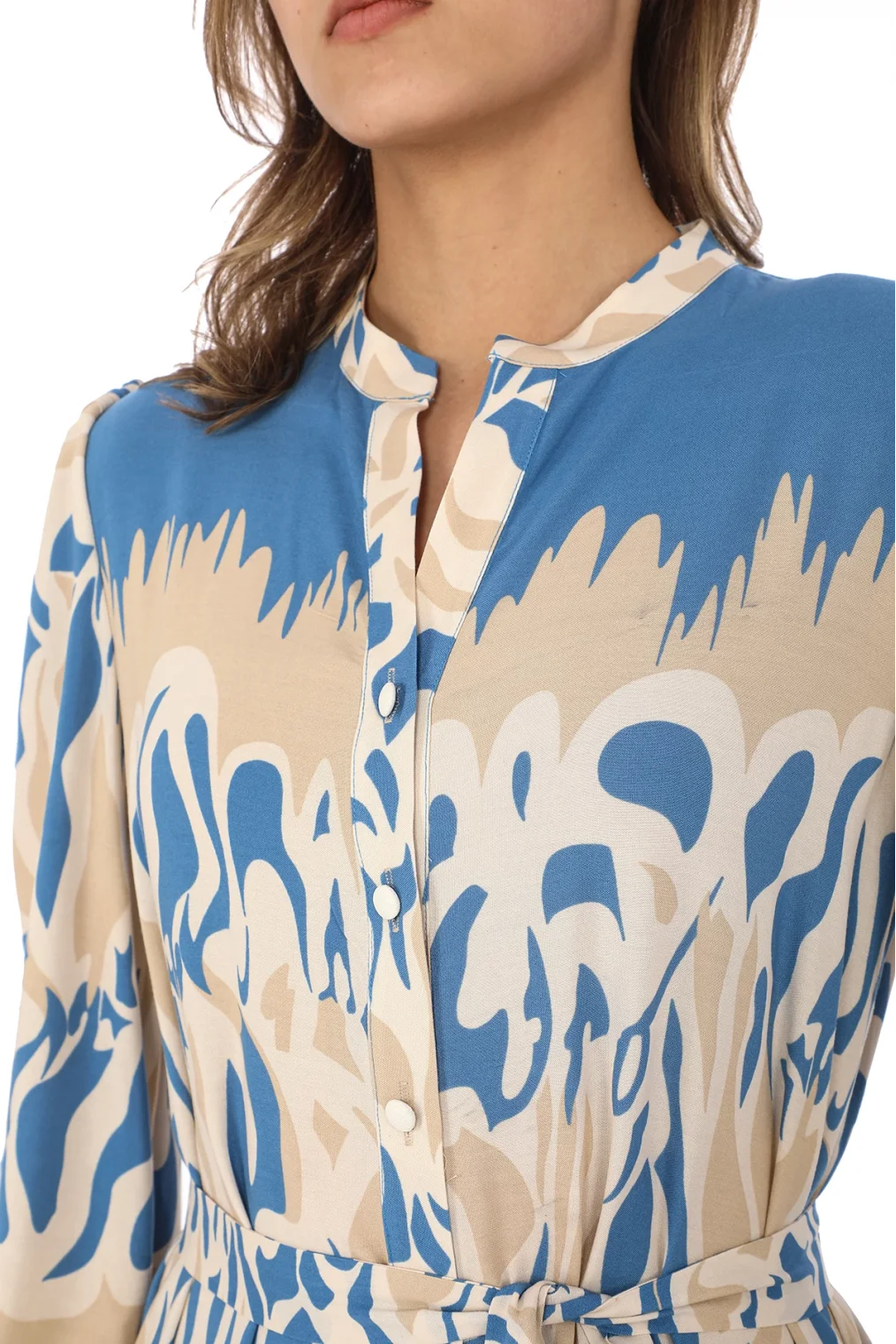 Bağlama Detaylı Viskon Elbise 6002-Bej