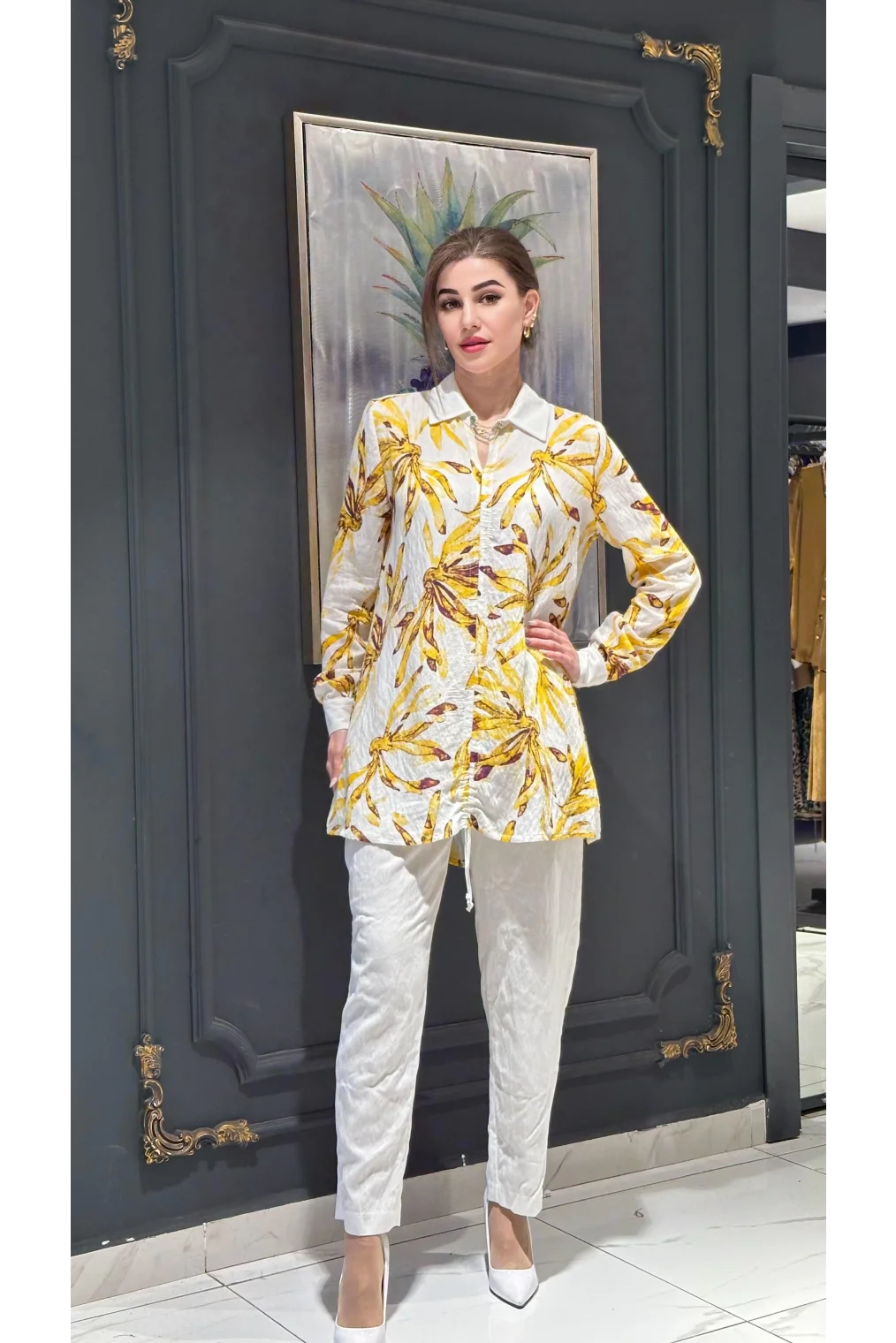 Bağlama ve Broş Detaylı Ayrobin Tunik 108-Sarı