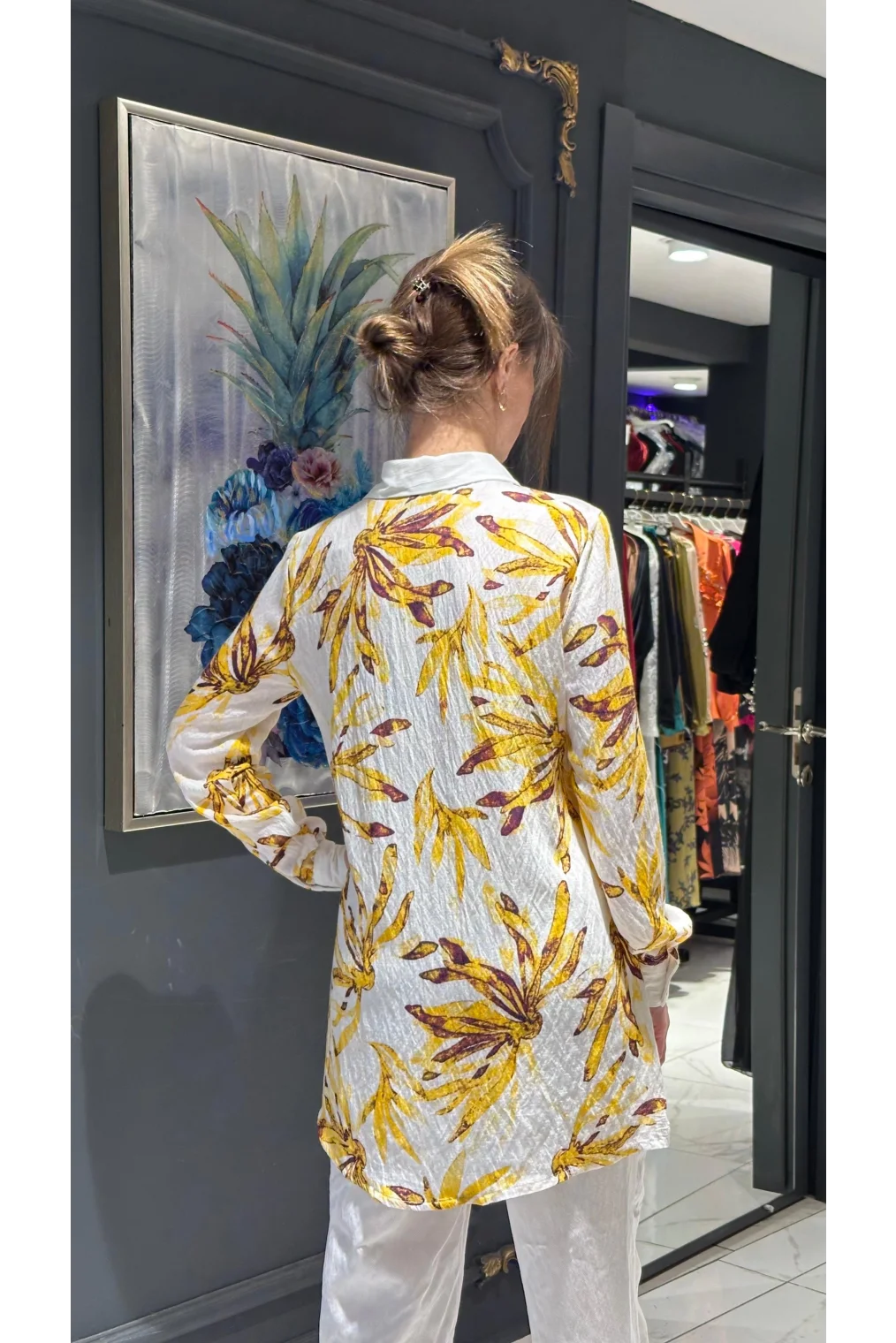 Bağlama ve Broş Detaylı Ayrobin Tunik 108-Sarı