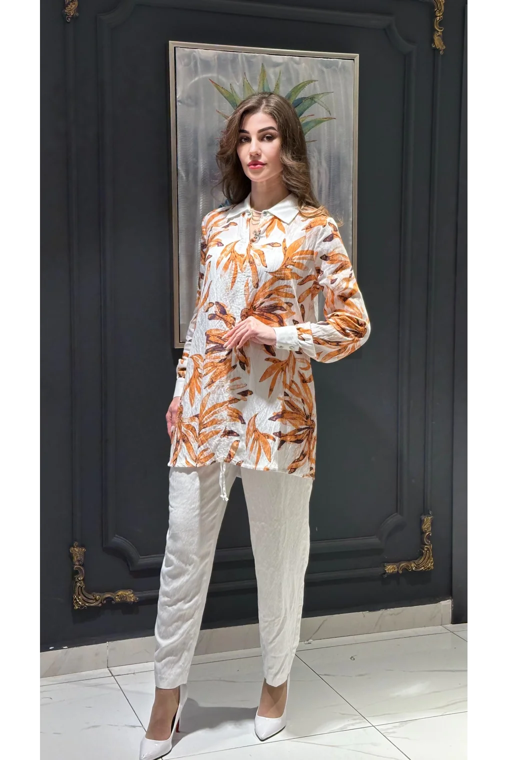 Bağlama ve Broş Detaylı Ayrobin Tunik 108-Turuncu