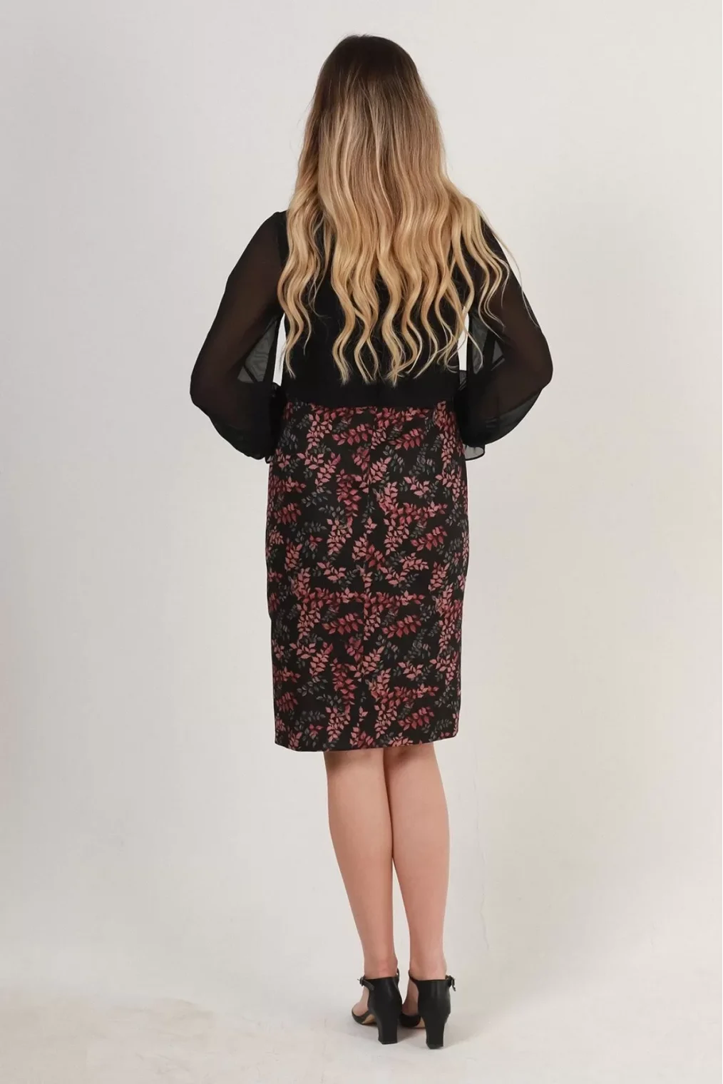 Bağlama Ve Yırtmaç Detaylı Büyük Beden Elbise 1790-Siyah