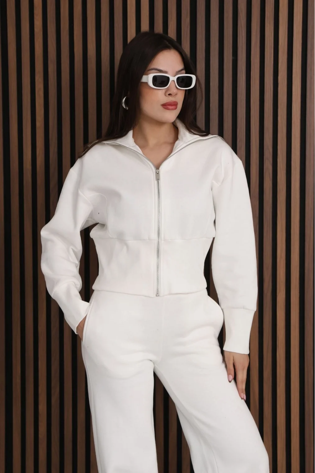 Basic Fermuarlı İkili Takım 5001-Beyaz