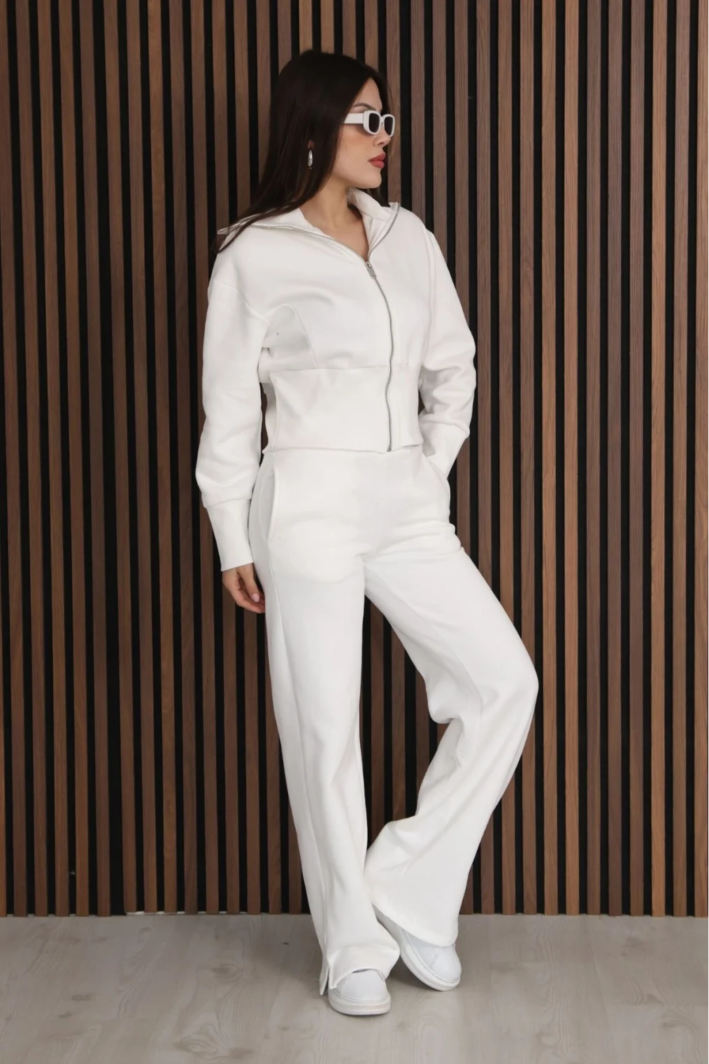 Basic Fermuarlı İkili Takım 5001-Beyaz