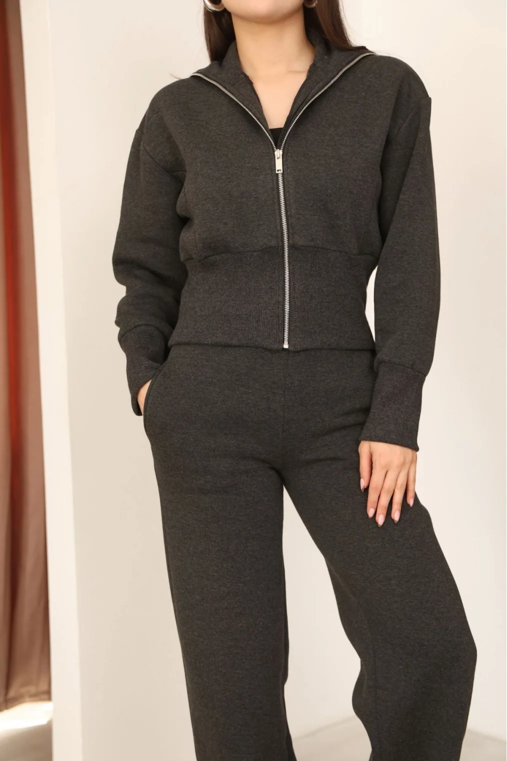 Basic Fermuarlı İkili Takım 5001-Gri