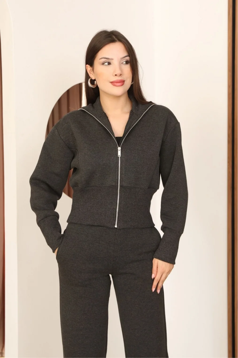 Basic Fermuarlı İkili Takım 5001-Gri