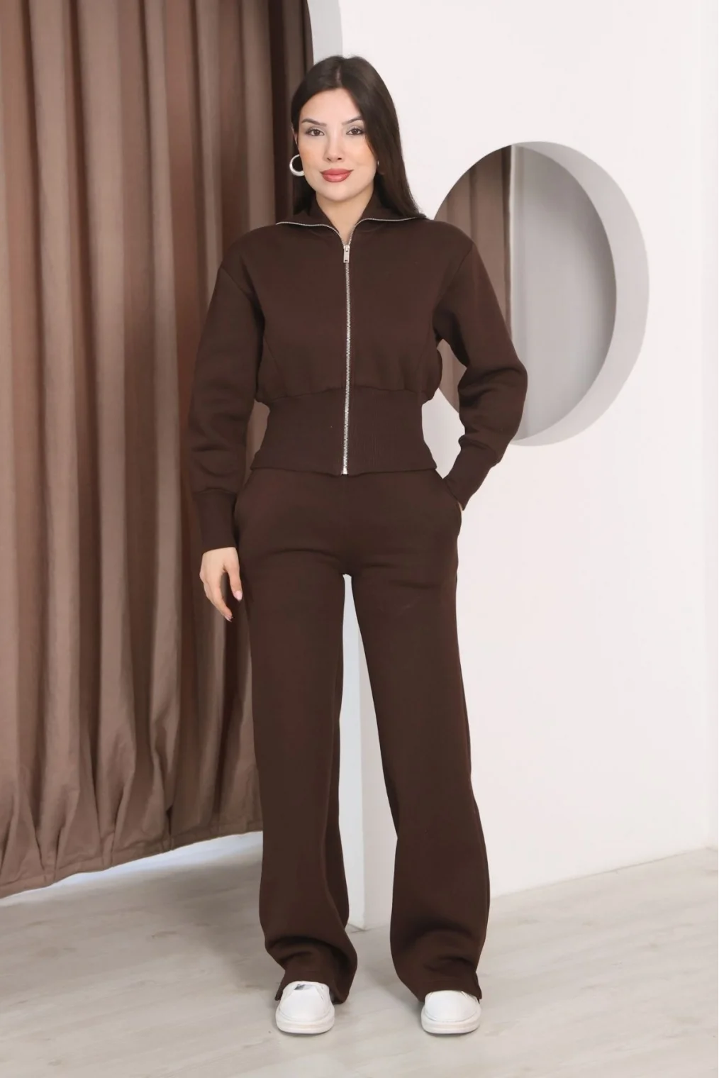 Basic Fermuarlı İkili Takım 5001-Kahverengi