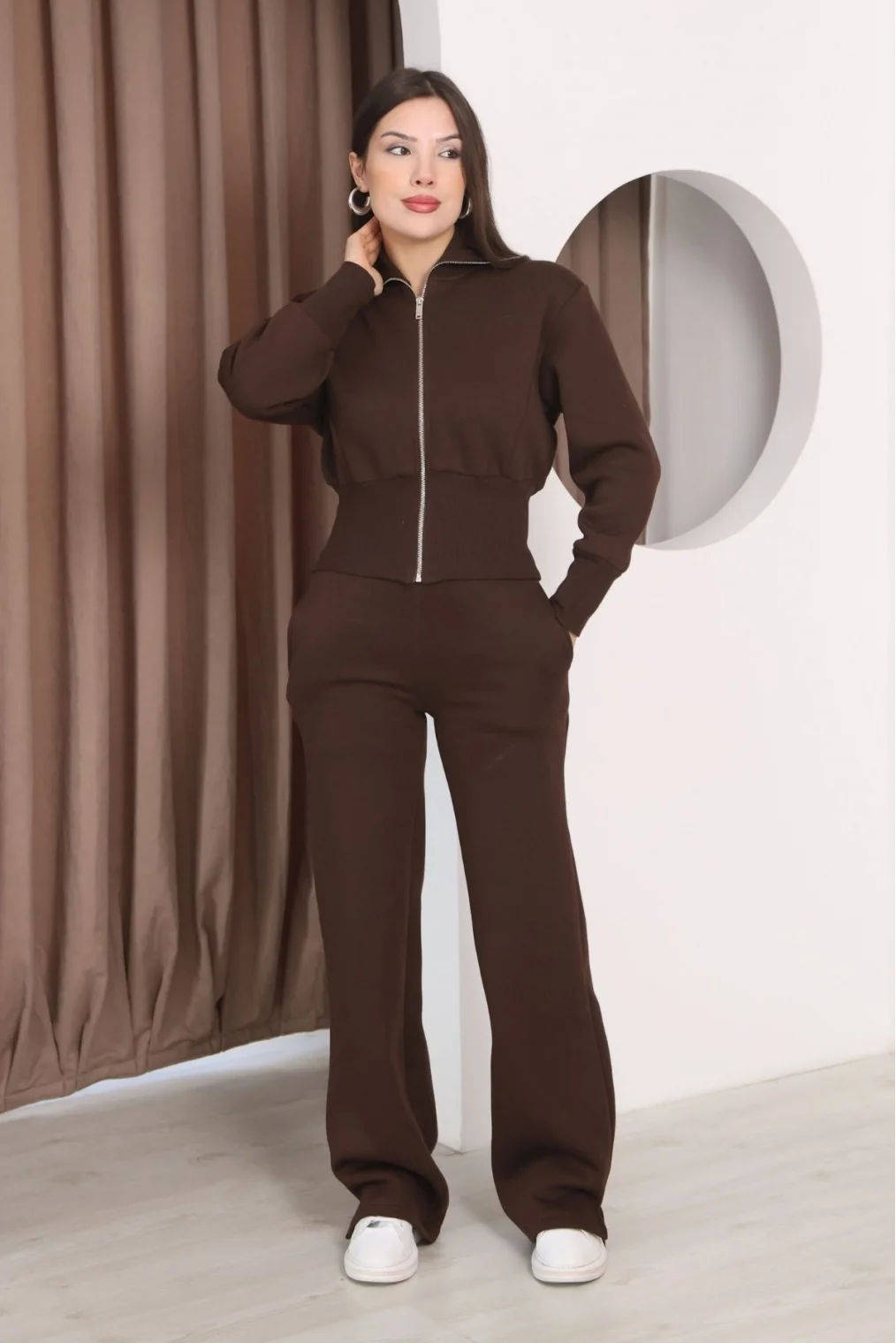 Basic Fermuarlı İkili Takım 5001-Kahverengi