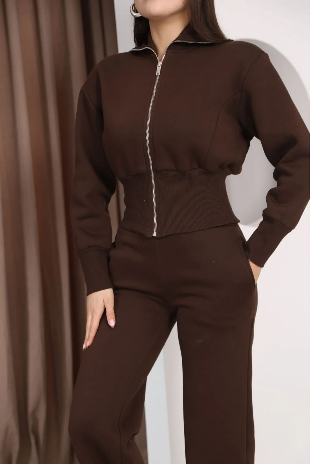 Basic Fermuarlı İkili Takım 5001-Kahverengi