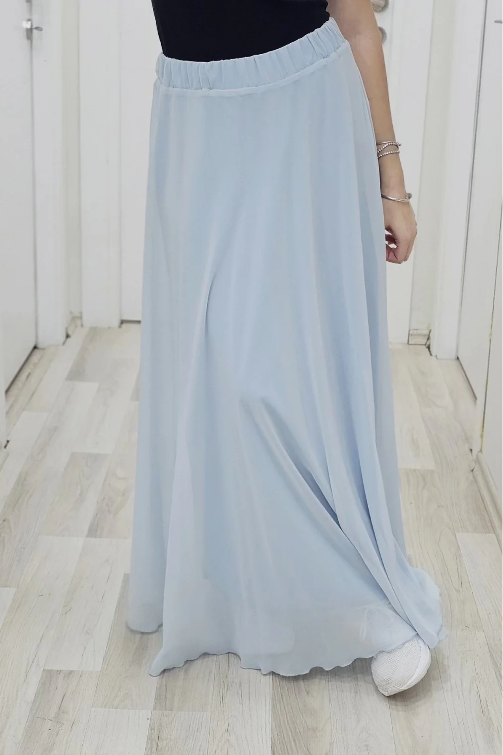 Bel Lastikli Kloş Şifon Etek 6003-Bebe Mavisi