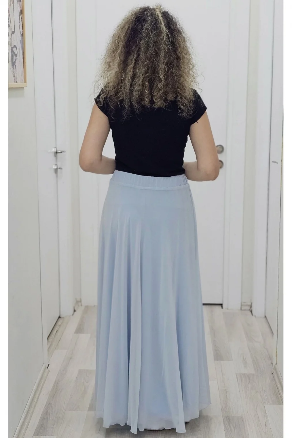 Bel Lastikli Kloş Şifon Etek 6003-Bebe Mavisi