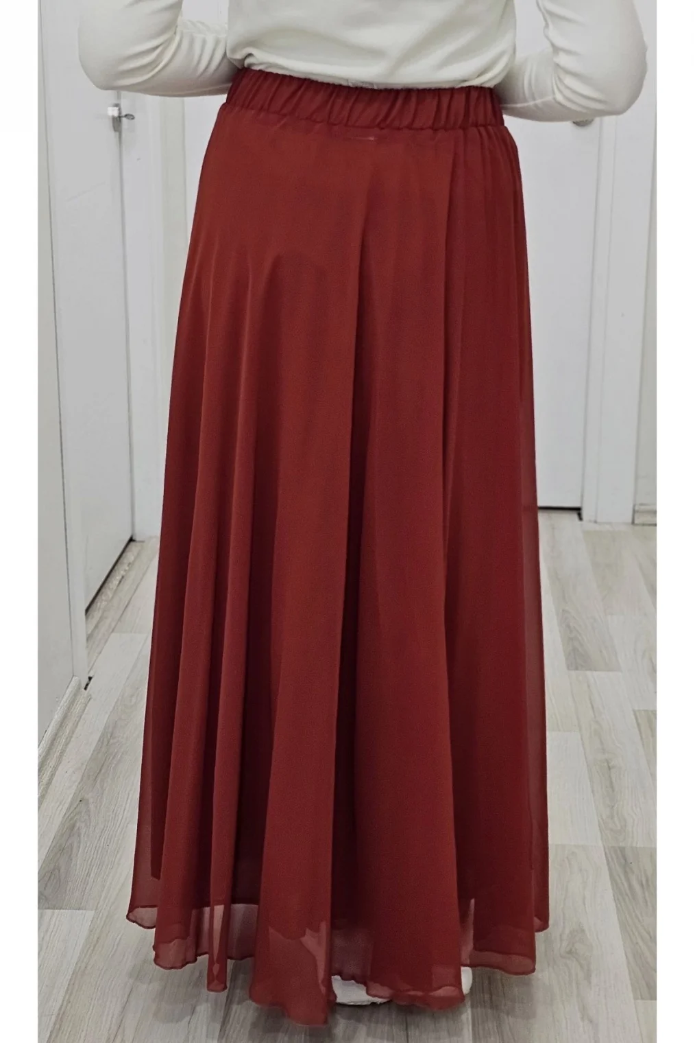 Bel Lastikli Kloş Şifon Etek 6003-Kiremit