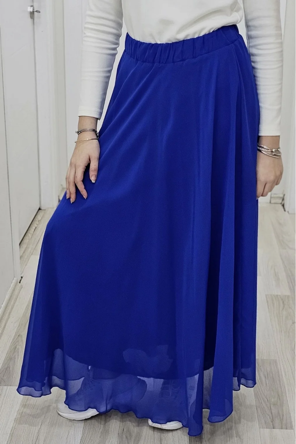 Bel Lastikli Kloş Şifon Etek 6003-Saks