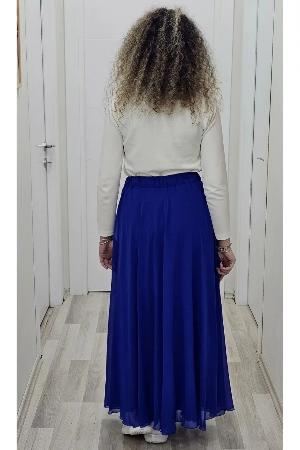 Bel Lastikli Kloş Şifon Etek 6003-Saks