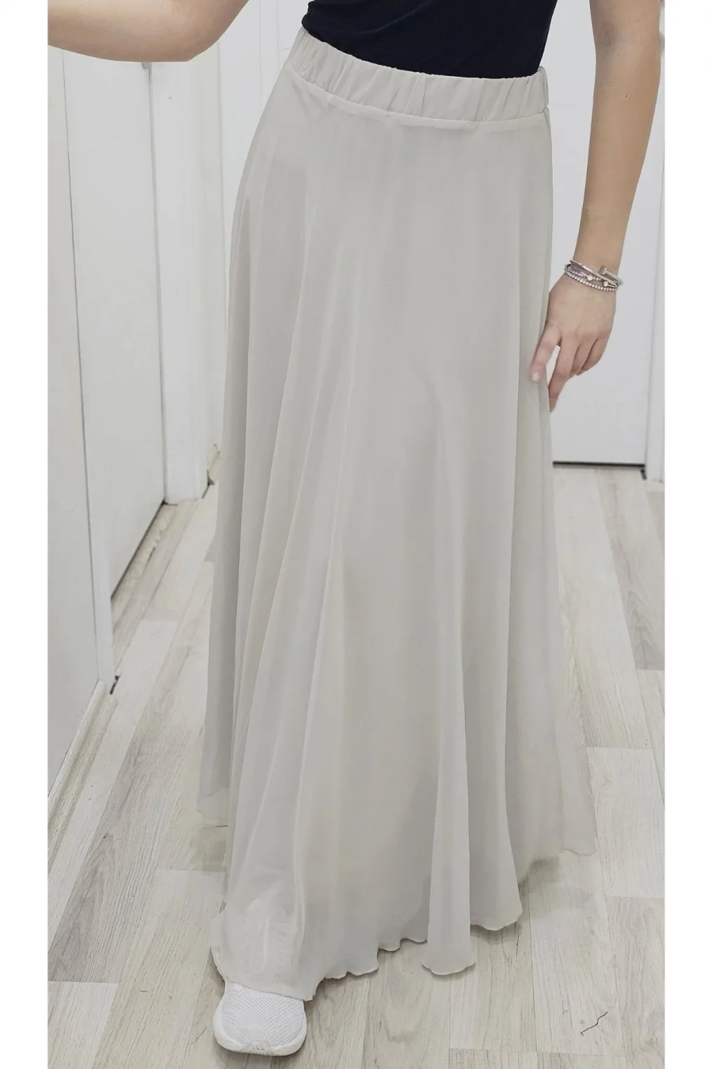 Bel Lastikli Kloş Şifon Etek 6003-Taş