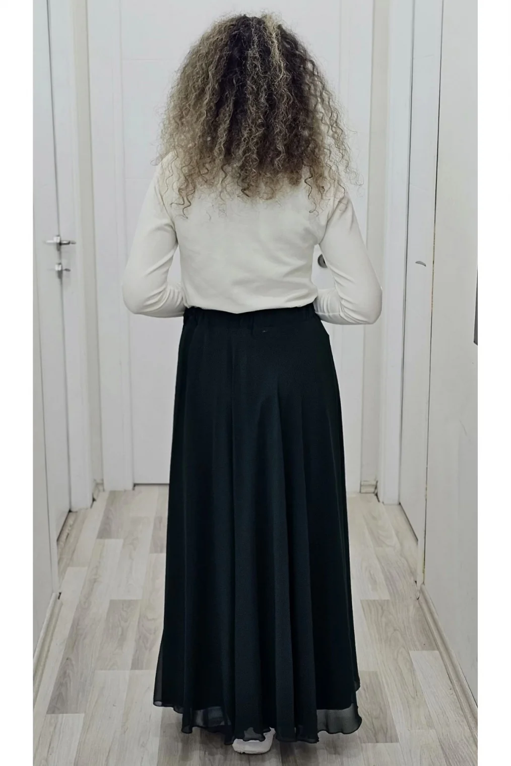 Bel Lastikli Kloş Şifon Etek 6003-Yeşil