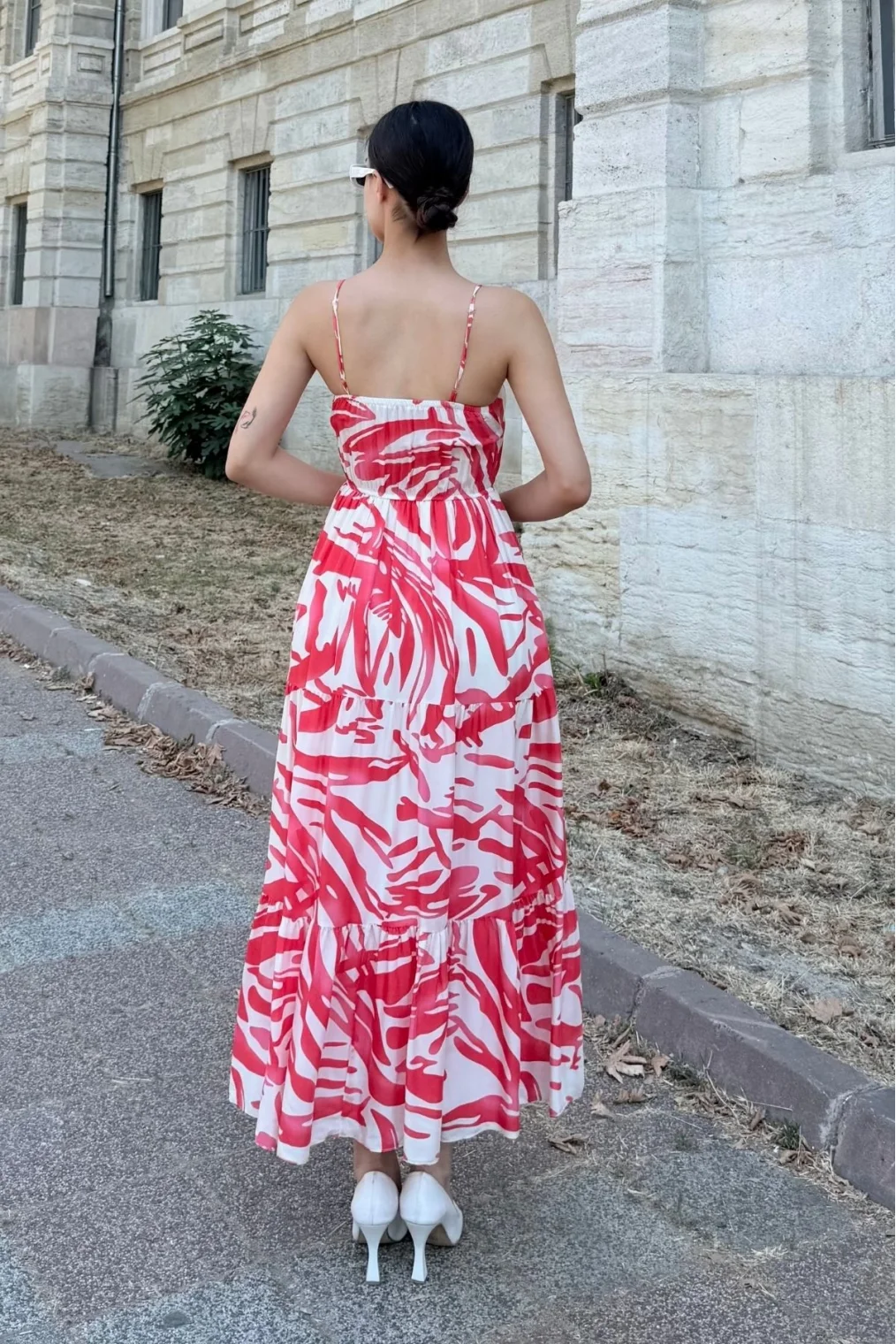 Beli Lastikli Askılı Viskon Elbise 6035-Fuşya