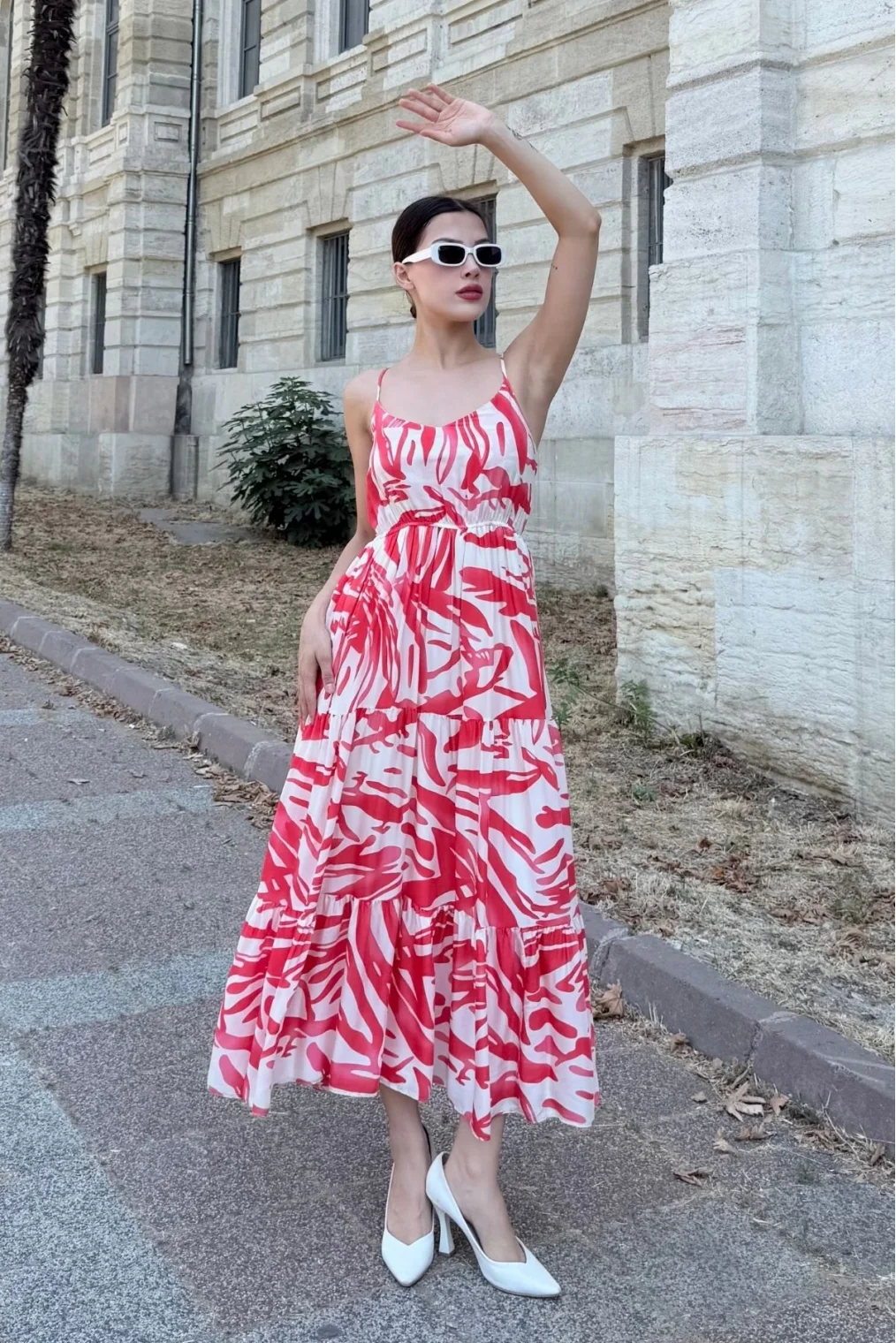 Beli Lastikli Askılı Viskon Elbise 6035-Fuşya