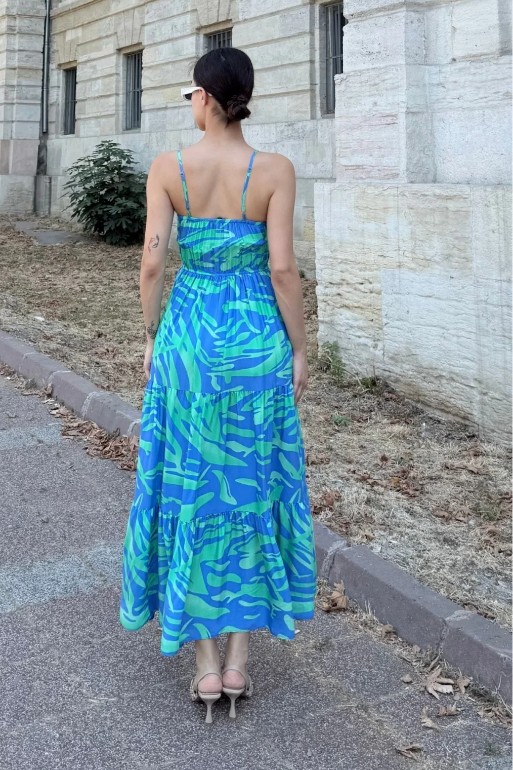 Beli Lastikli Askılı Viskon Elbise 6035-İndigo