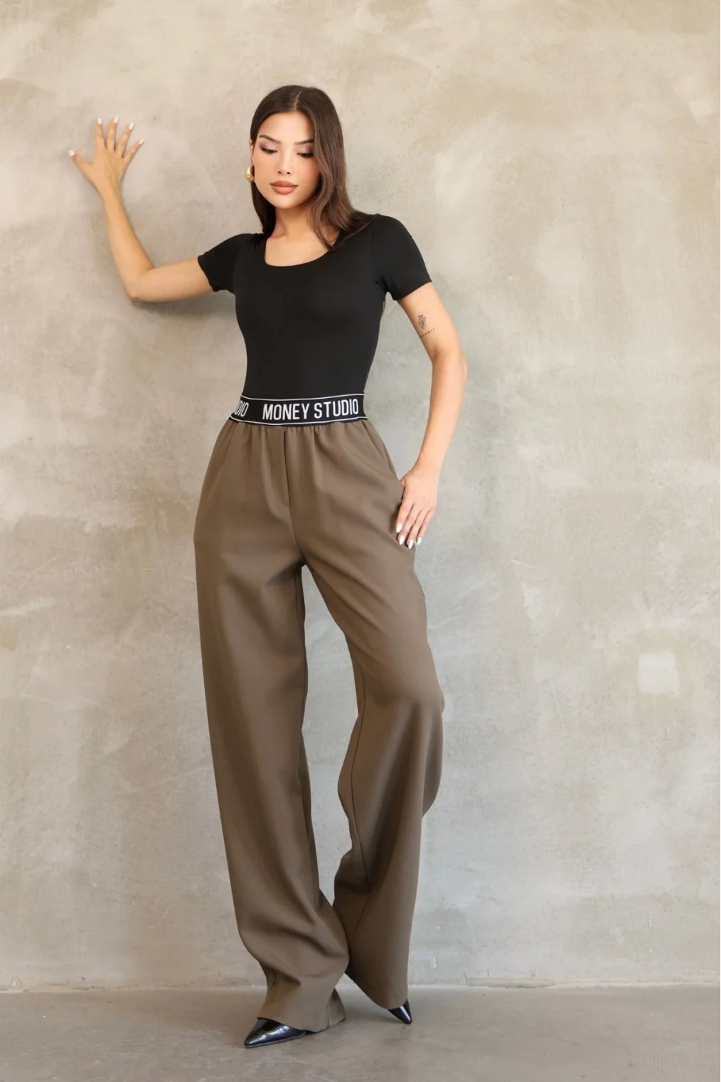 Beli Lastikli Palazzo Pantolon 6138-Haki