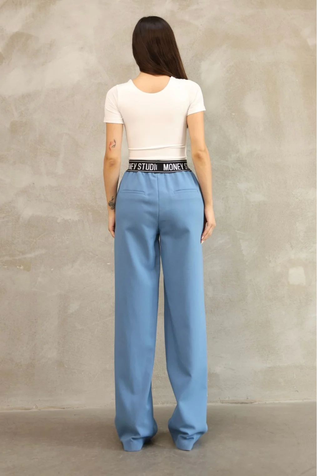 Beli Lastikli Palazzo Pantolon 6138-Mavi