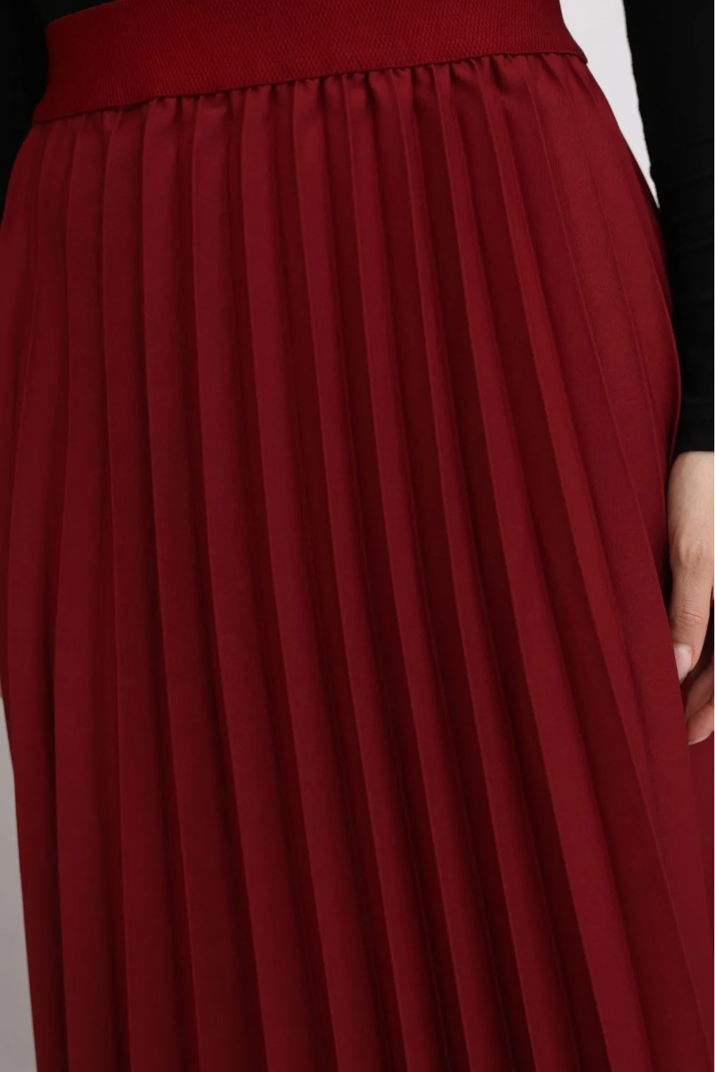 Beli Lastikli Piliseli Etek 6017-Bordo