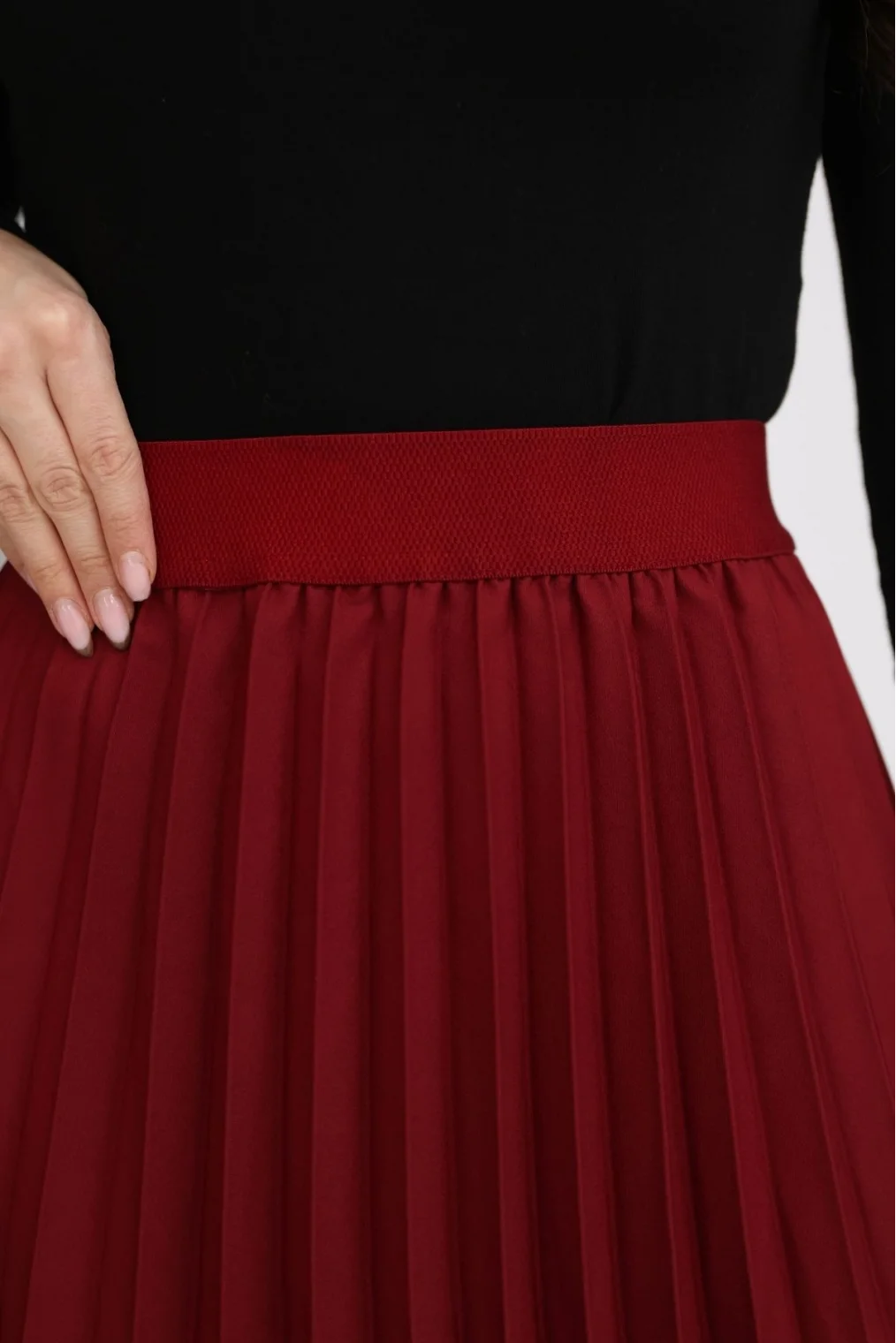 Beli Lastikli Piliseli Etek 6017-Bordo