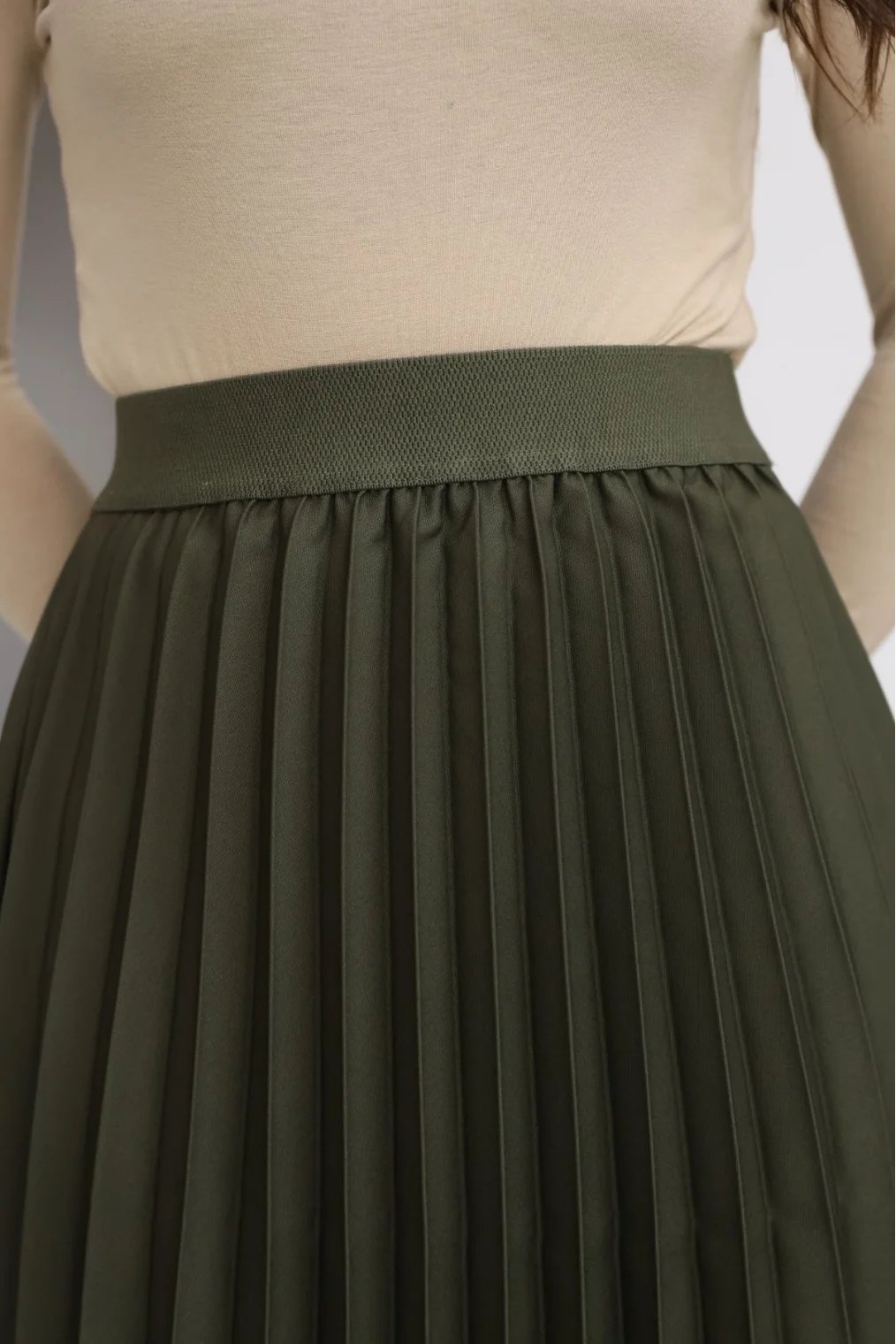 Beli Lastikli Piliseli Etek 6017-Haki