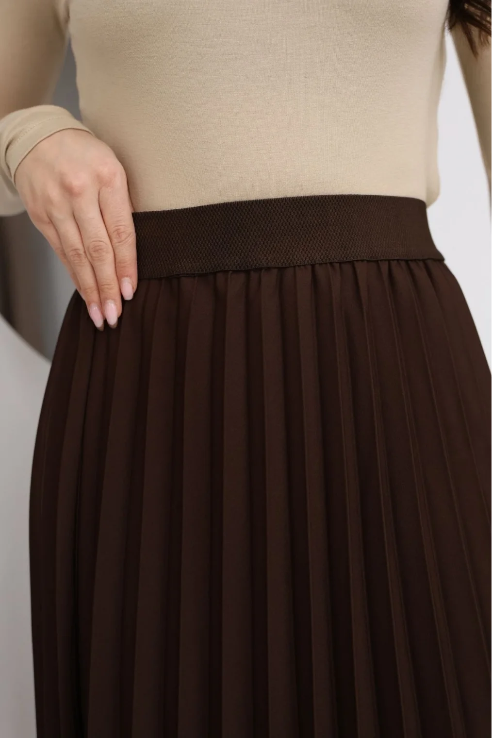 Beli Lastikli Piliseli Etek 6017-Kahverengi