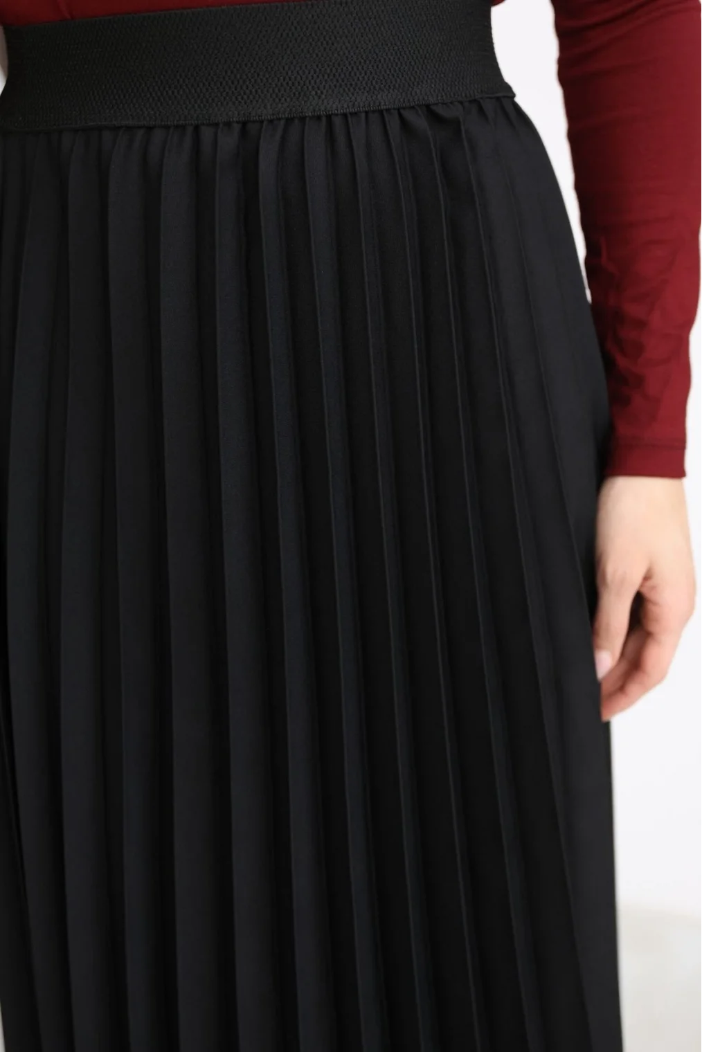 Beli Lastikli Piliseli Etek 6017-Siyah