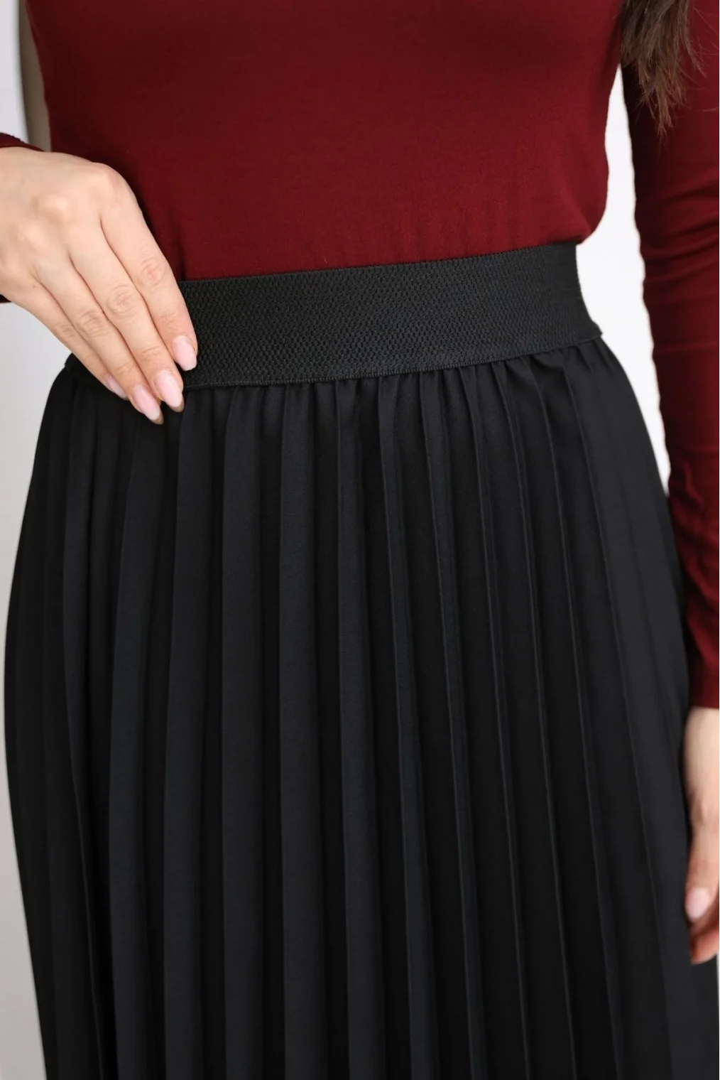 Beli Lastikli Piliseli Etek 6017-Siyah