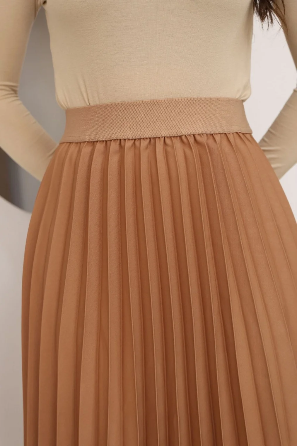 Beli Lastikli Piliseli Etek 6017-Taba