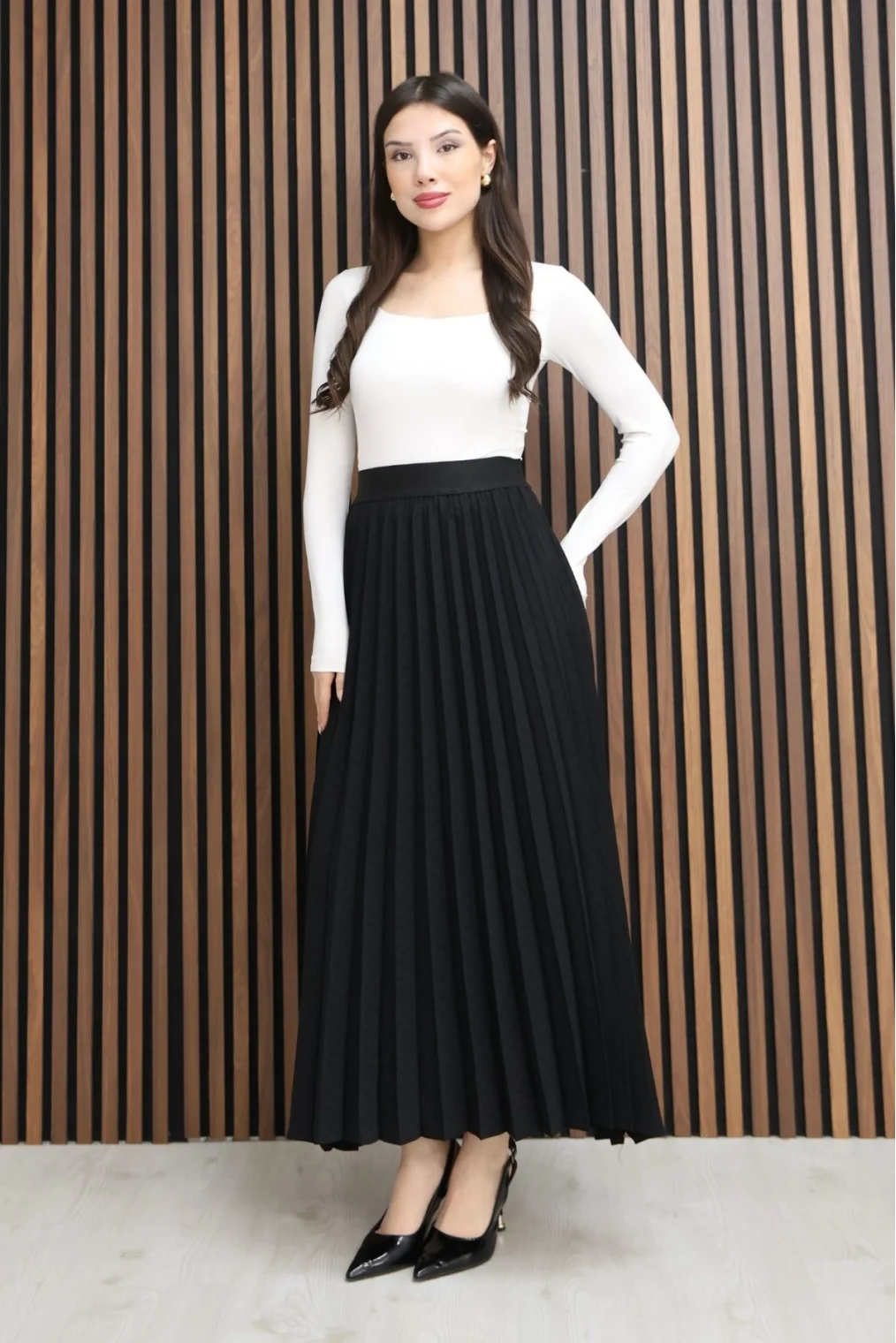 Beli Lastikli Piliseli Etek 6018E-Siyah