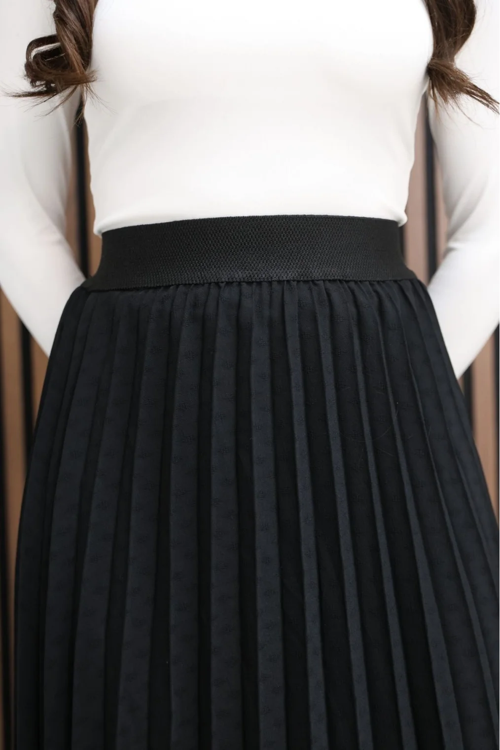 Beli Lastikli Piliseli Etek 6018E-Siyah