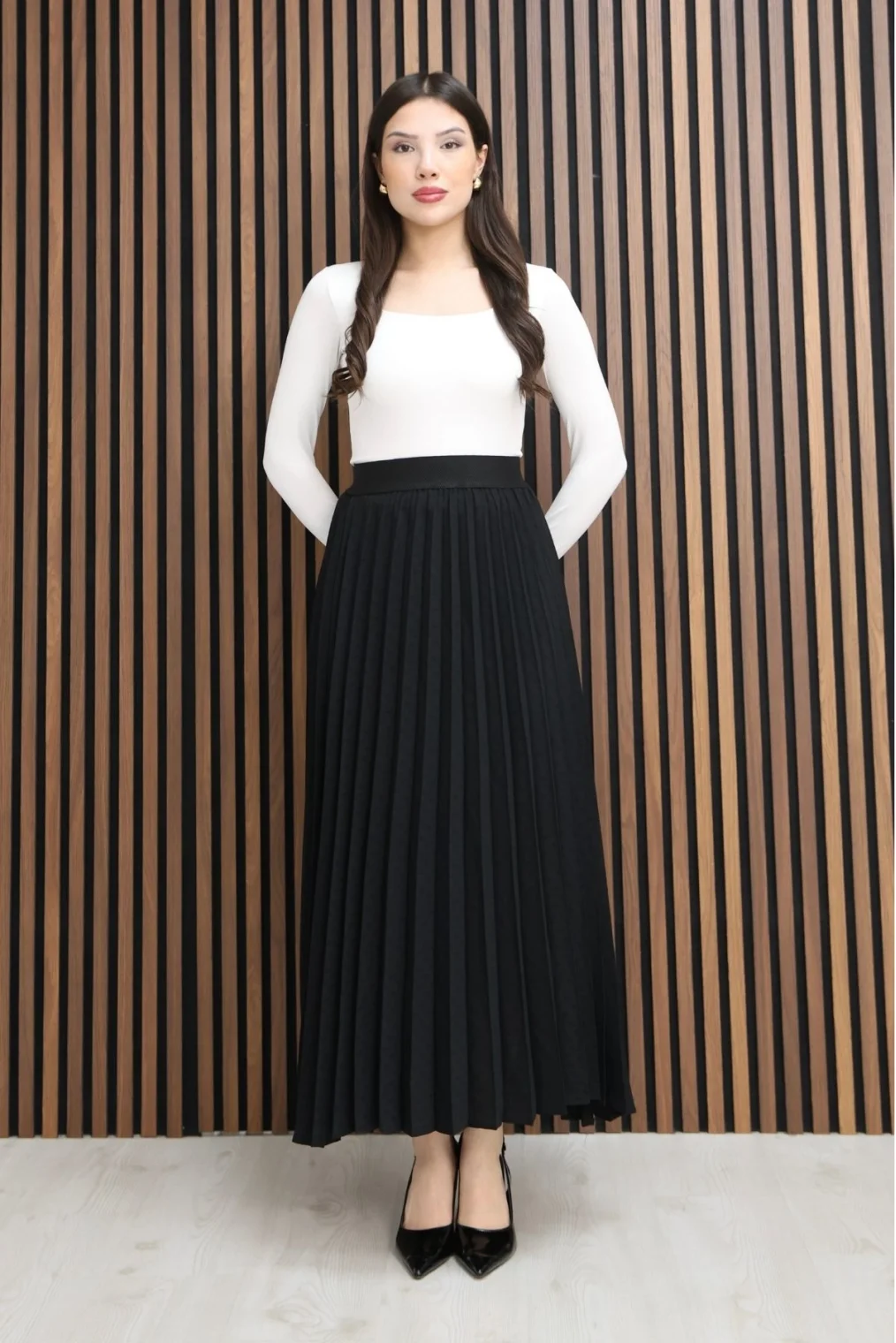 Beli Lastikli Piliseli Etek 6018E-Siyah