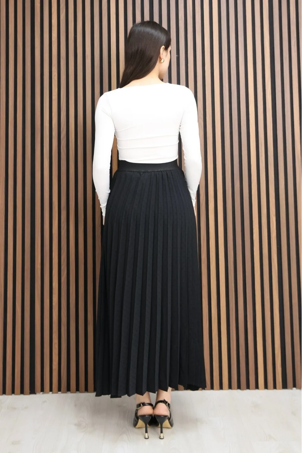 Beli Lastikli Piliseli Etek 6018E-Siyah