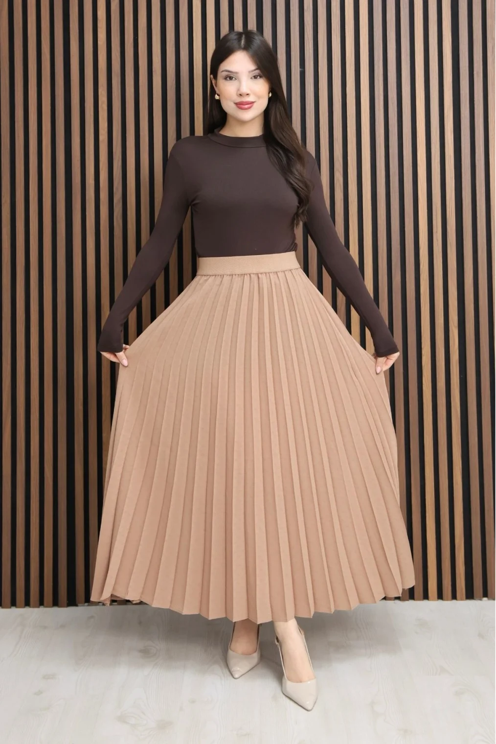 Beli Lastikli Piliseli Etek 6018E-Taba