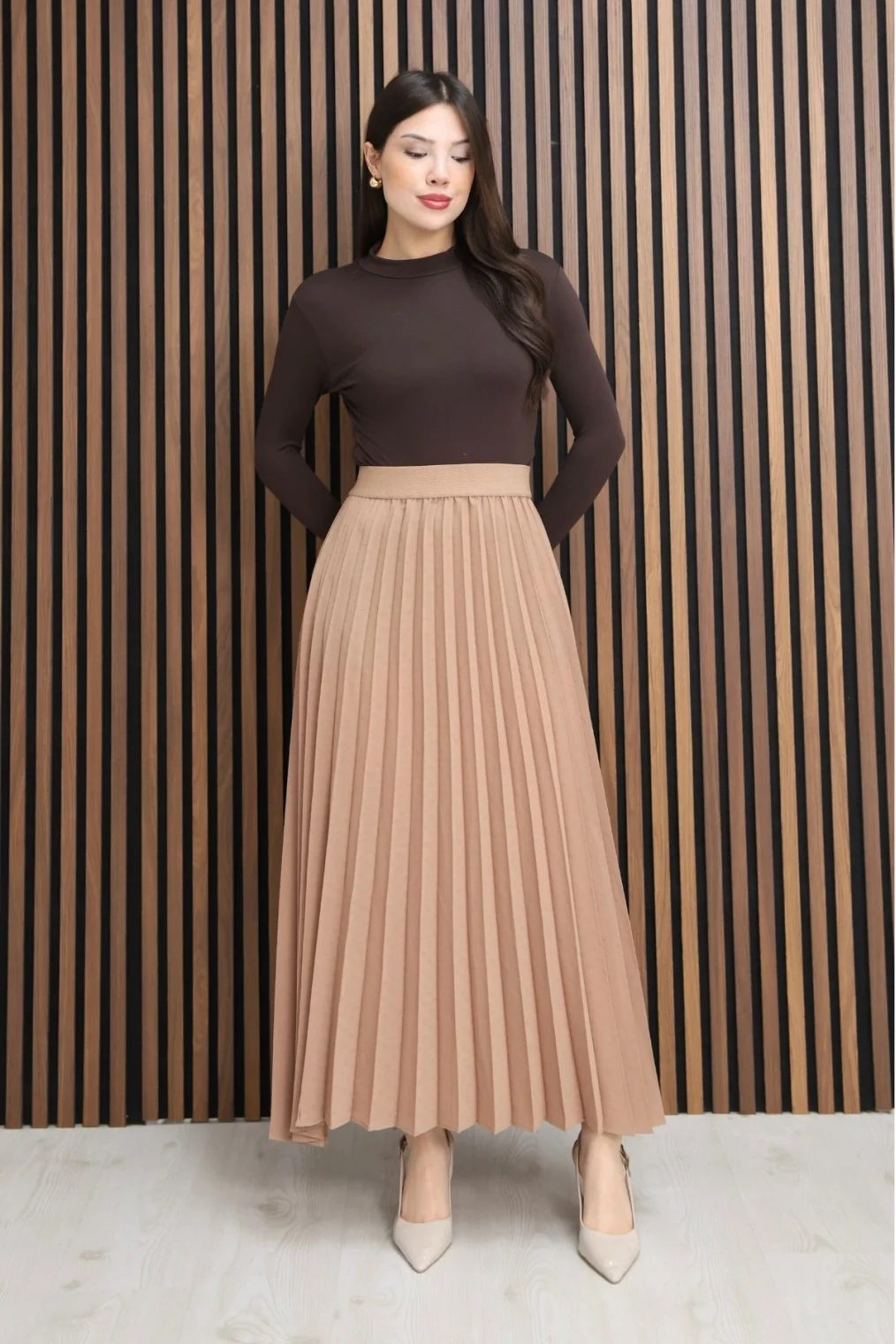 Beli Lastikli Piliseli Etek 6018E-Taba