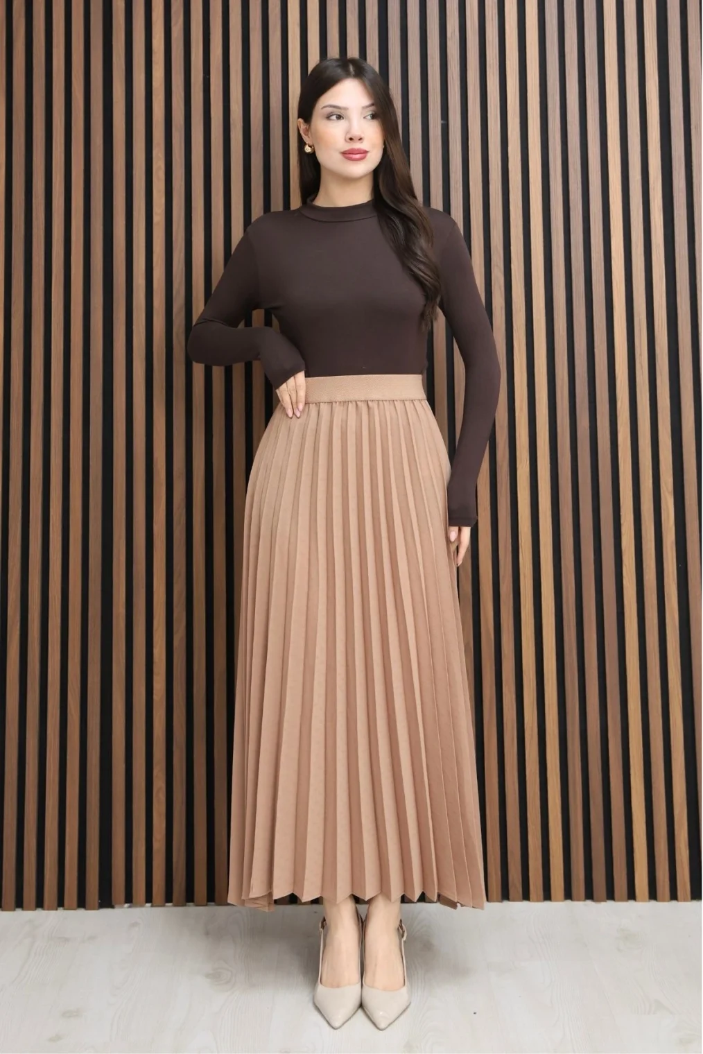 Beli Lastikli Piliseli Etek 6018E-Taba