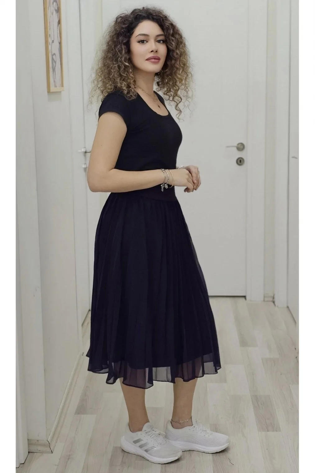 Beli Lastikli Pliseli Etek 6018-Mürdüm