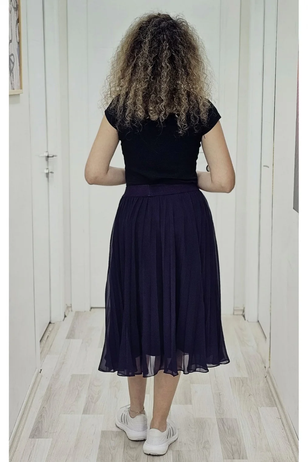 Beli Lastikli Pliseli Etek 6018-Mürdüm