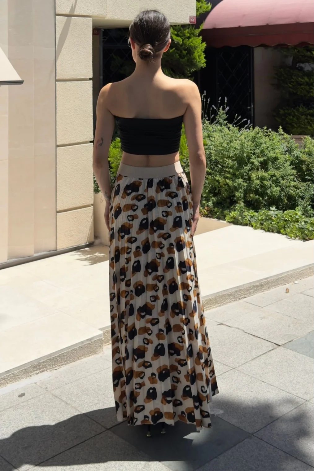 Beli Lastikli Pliseli Etek 6029 Bej/Kahverengi