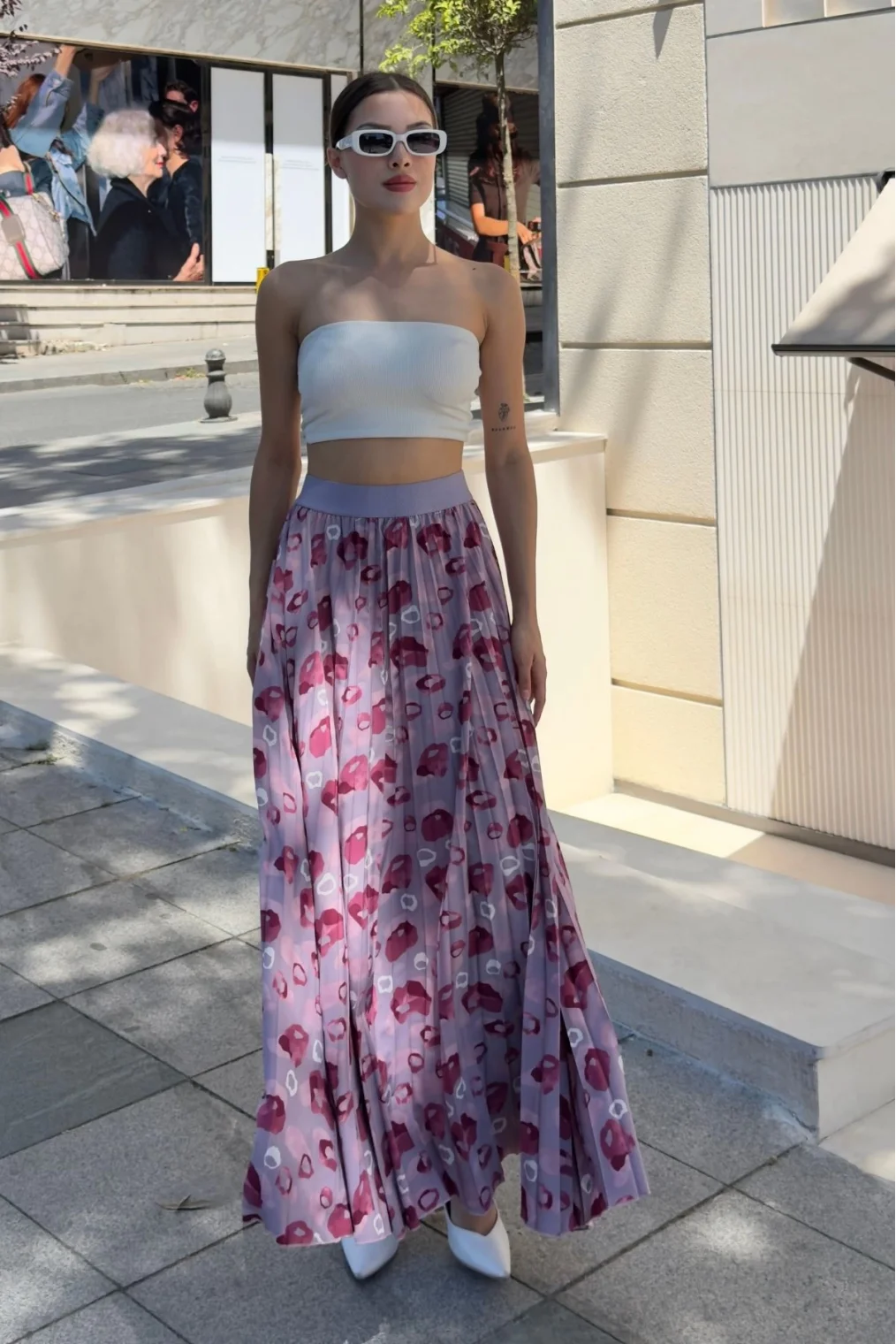 Beli Lastikli Pliseli Etek 6029 Lila/Bordo