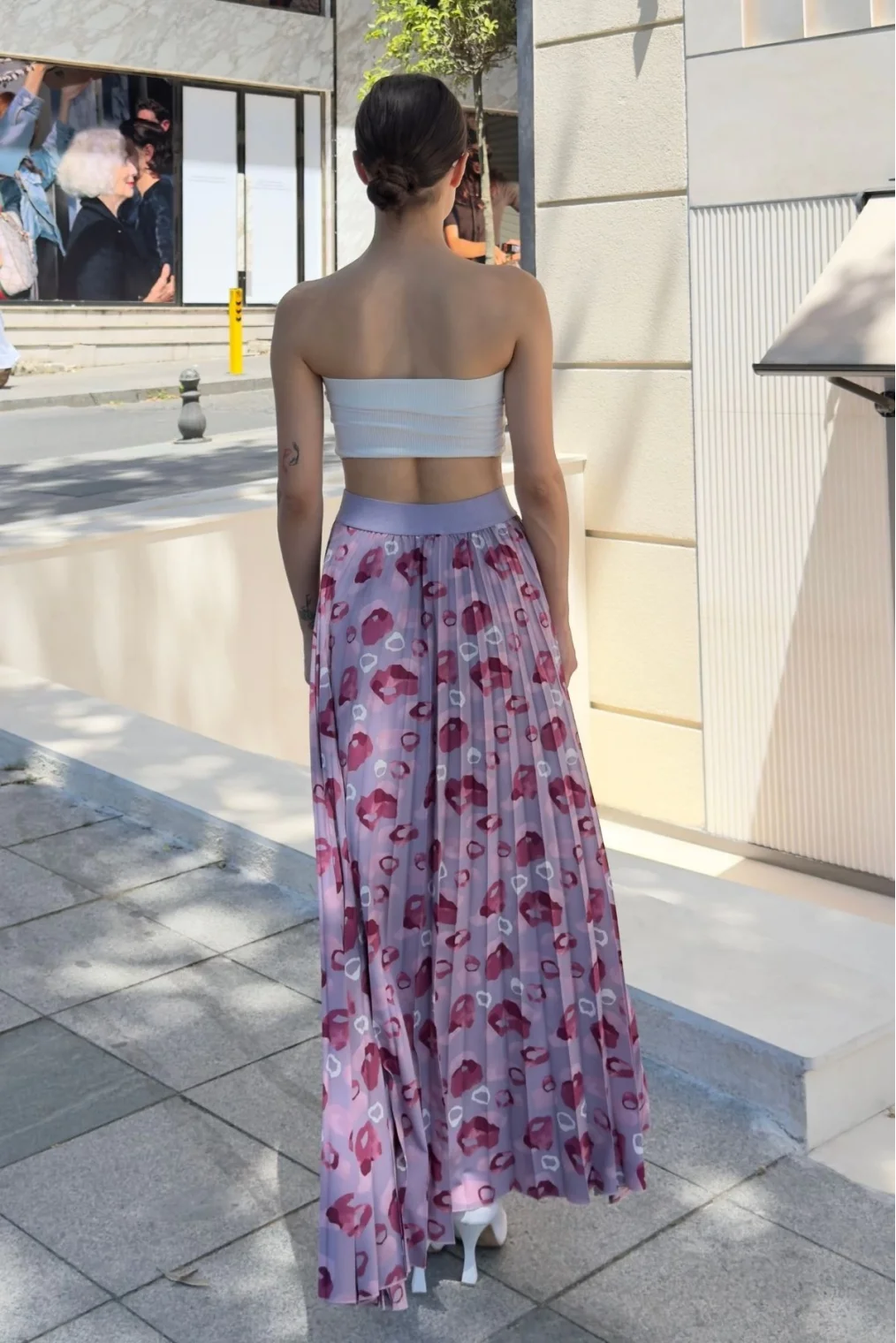 Beli Lastikli Pliseli Etek 6029 Lila/Bordo