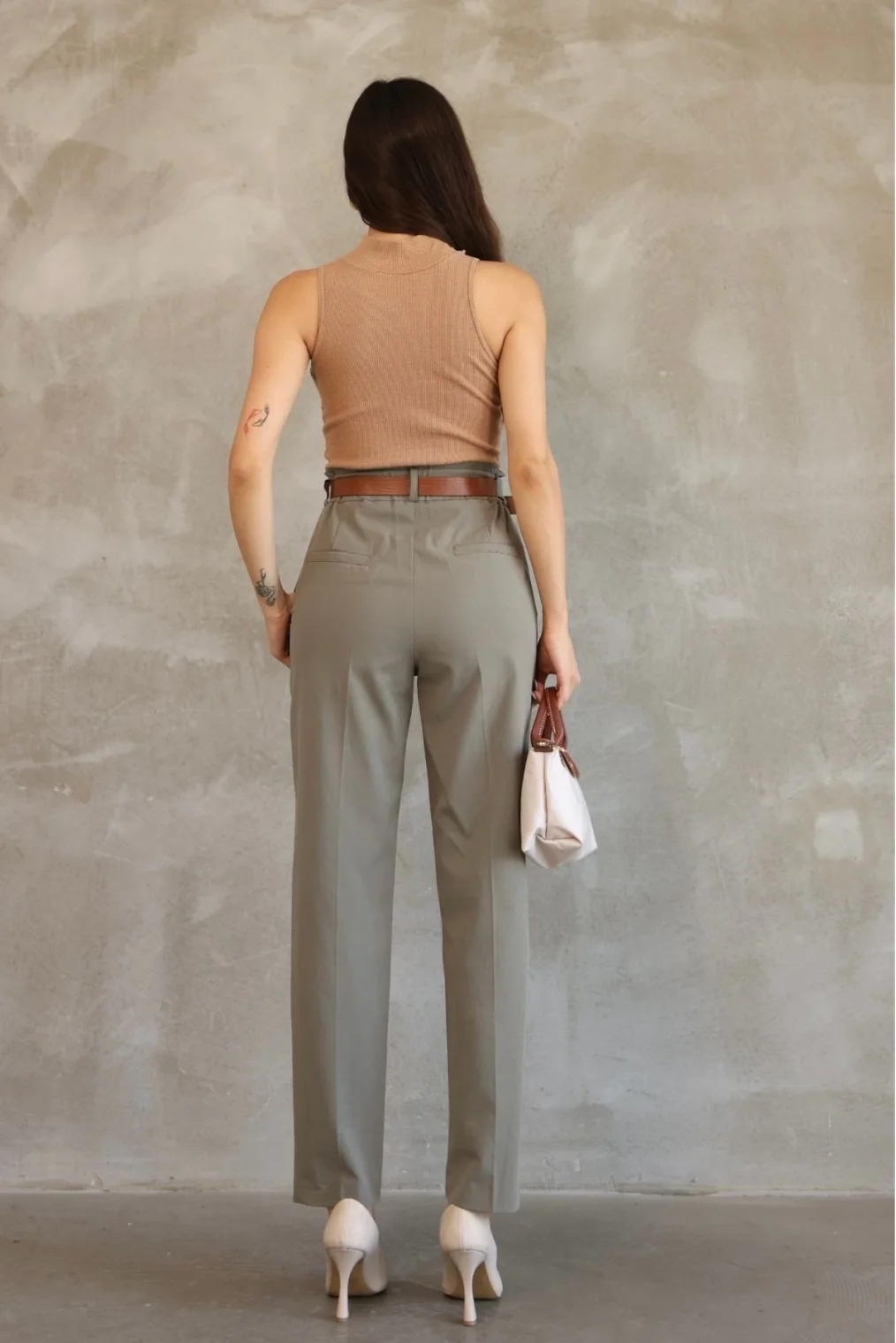 Cep Detaylı Beli Lastikli Gabardin Kumaş Pantolon 6019-Haki