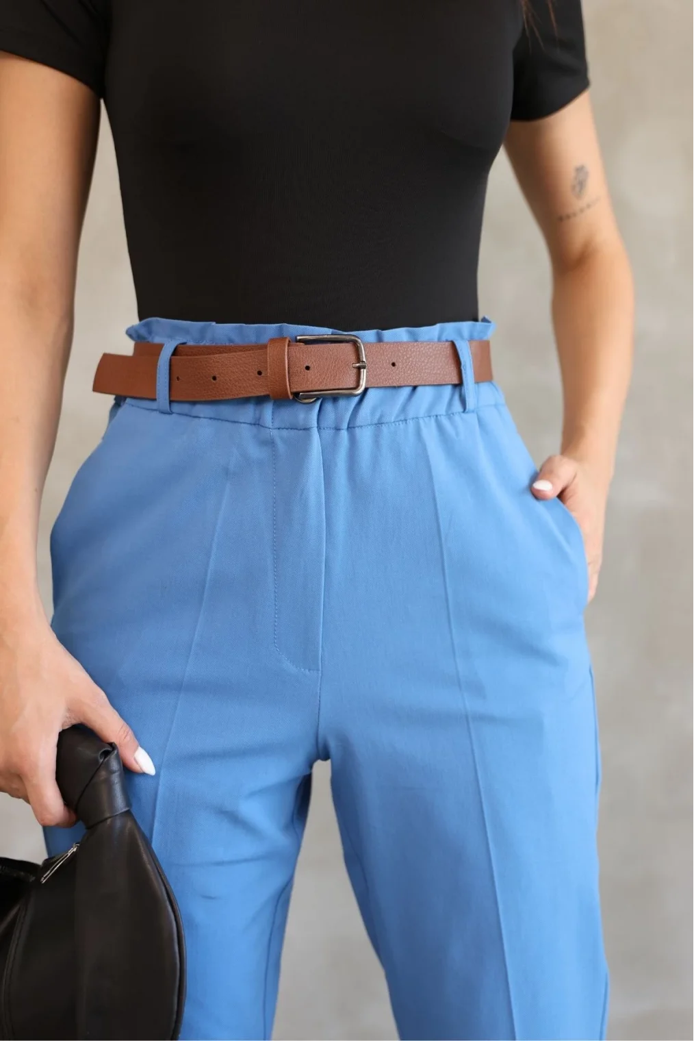 Cep Detaylı Beli Lastikli Gabardin Kumaş Pantolon 6019-İndigo