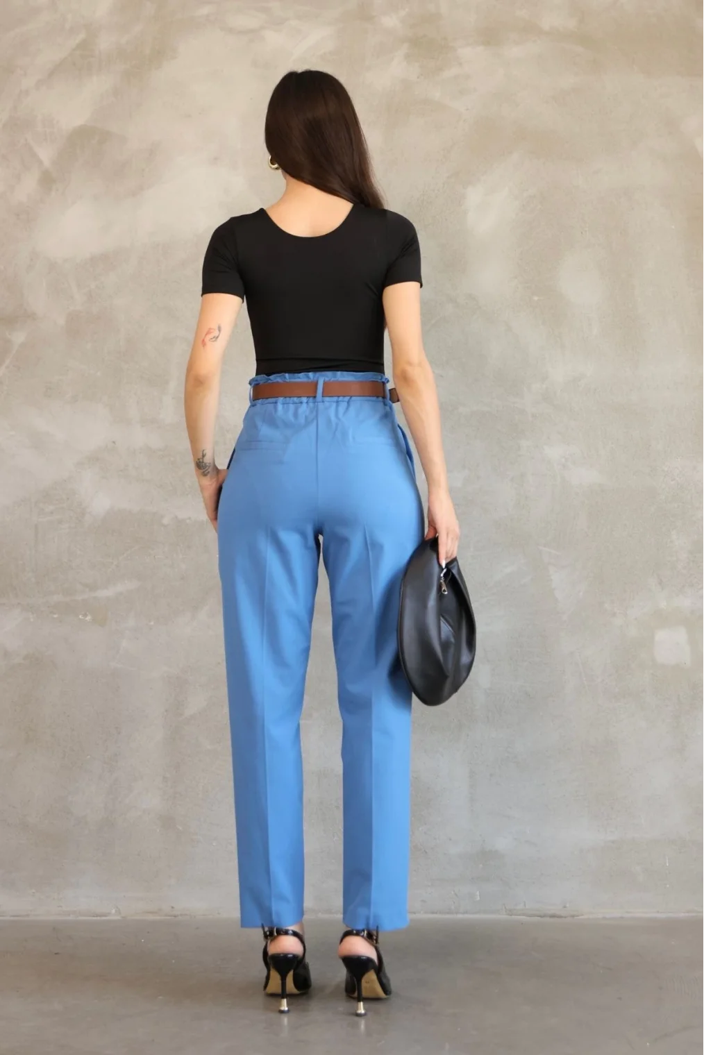 Cep Detaylı Beli Lastikli Gabardin Kumaş Pantolon 6019-İndigo