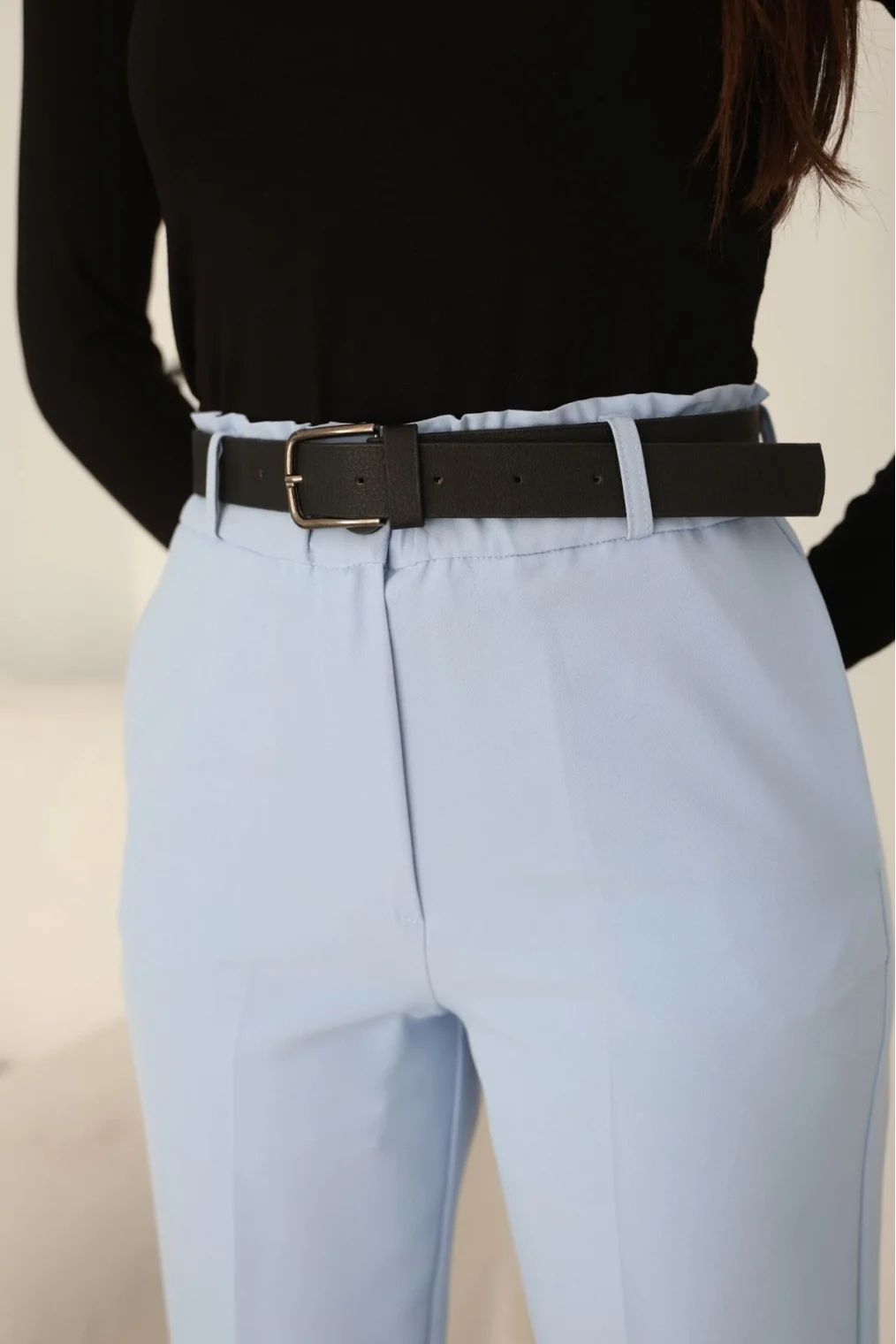 Cep Detaylı Beli Lastikli Kemerli Pantolon 6152-Bebe Mavisi